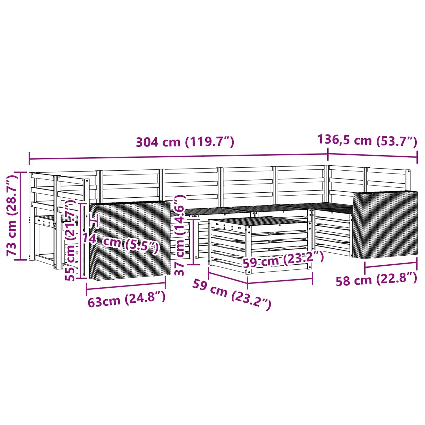 Utendørs sofa-sett 8 pcs Naturlig Solid akasietre