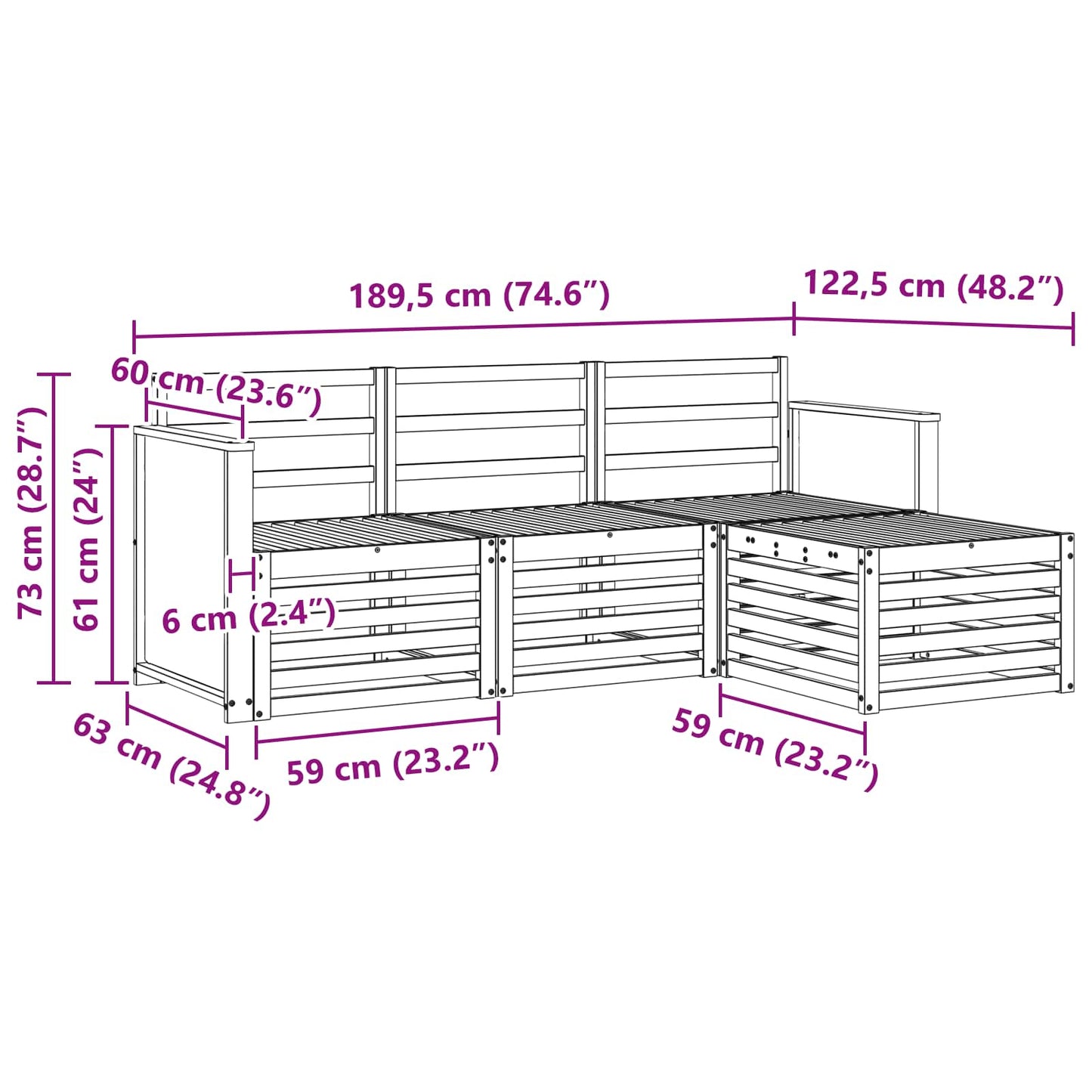 Utendørs sofa-sett 4 pcs Naturlig