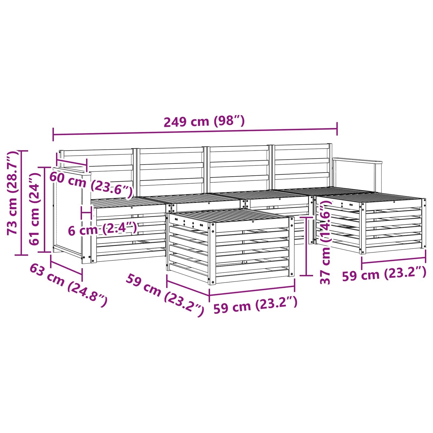 Utendørs sofa-sett 6 pcs Naturlig