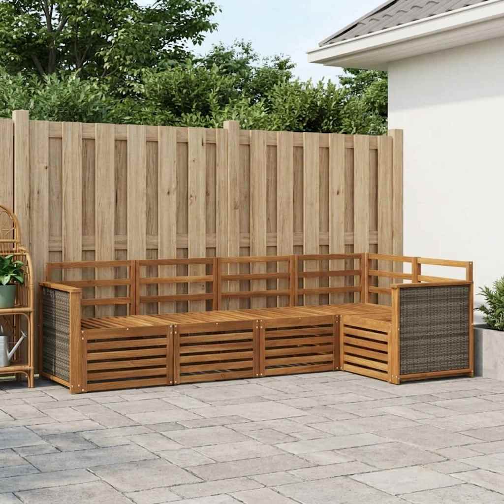 Seksjonssofa Sett 4 pcs Naturlig Solid akasietre