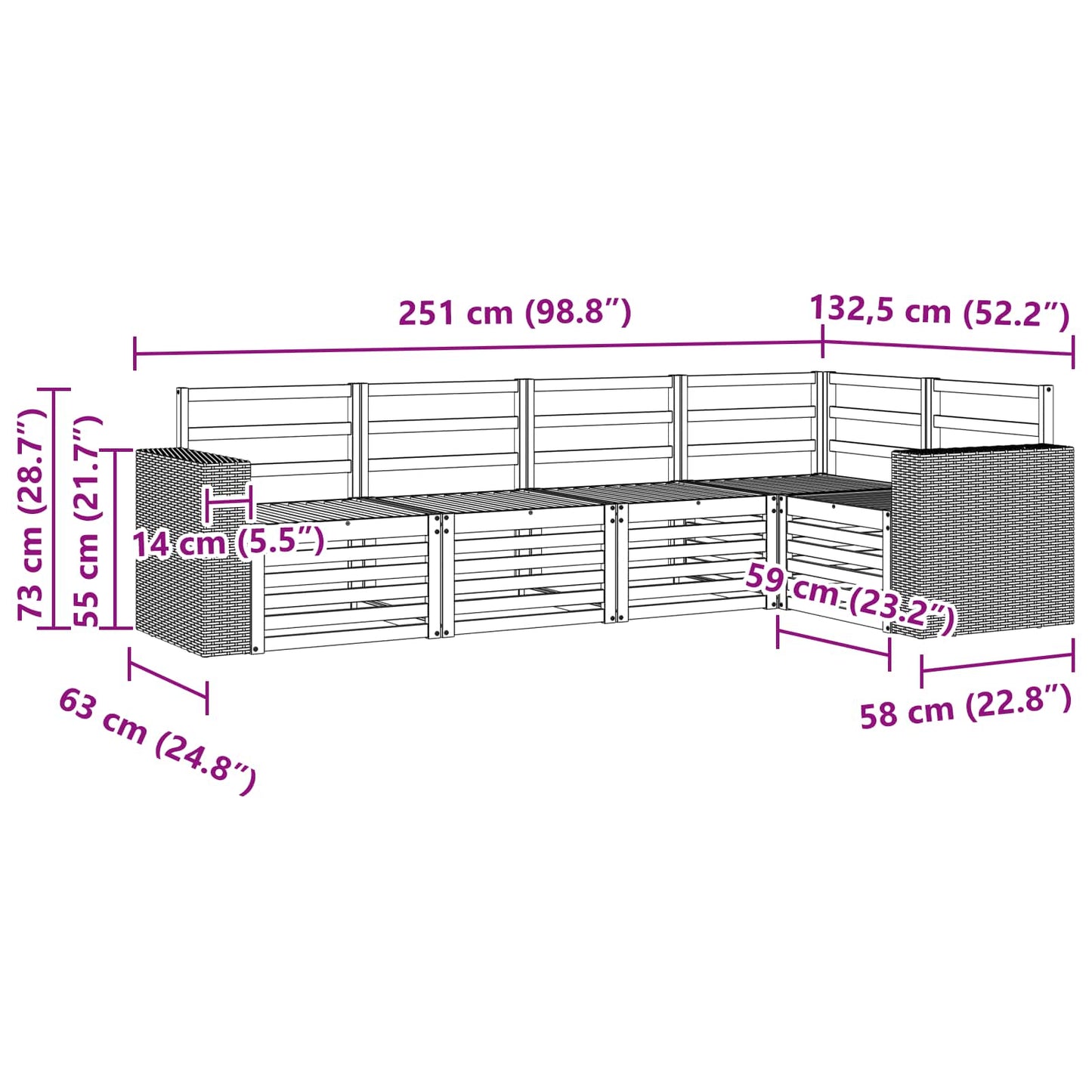 Seksjonssofa Sett 5 pcs Naturlig Solid akasietre