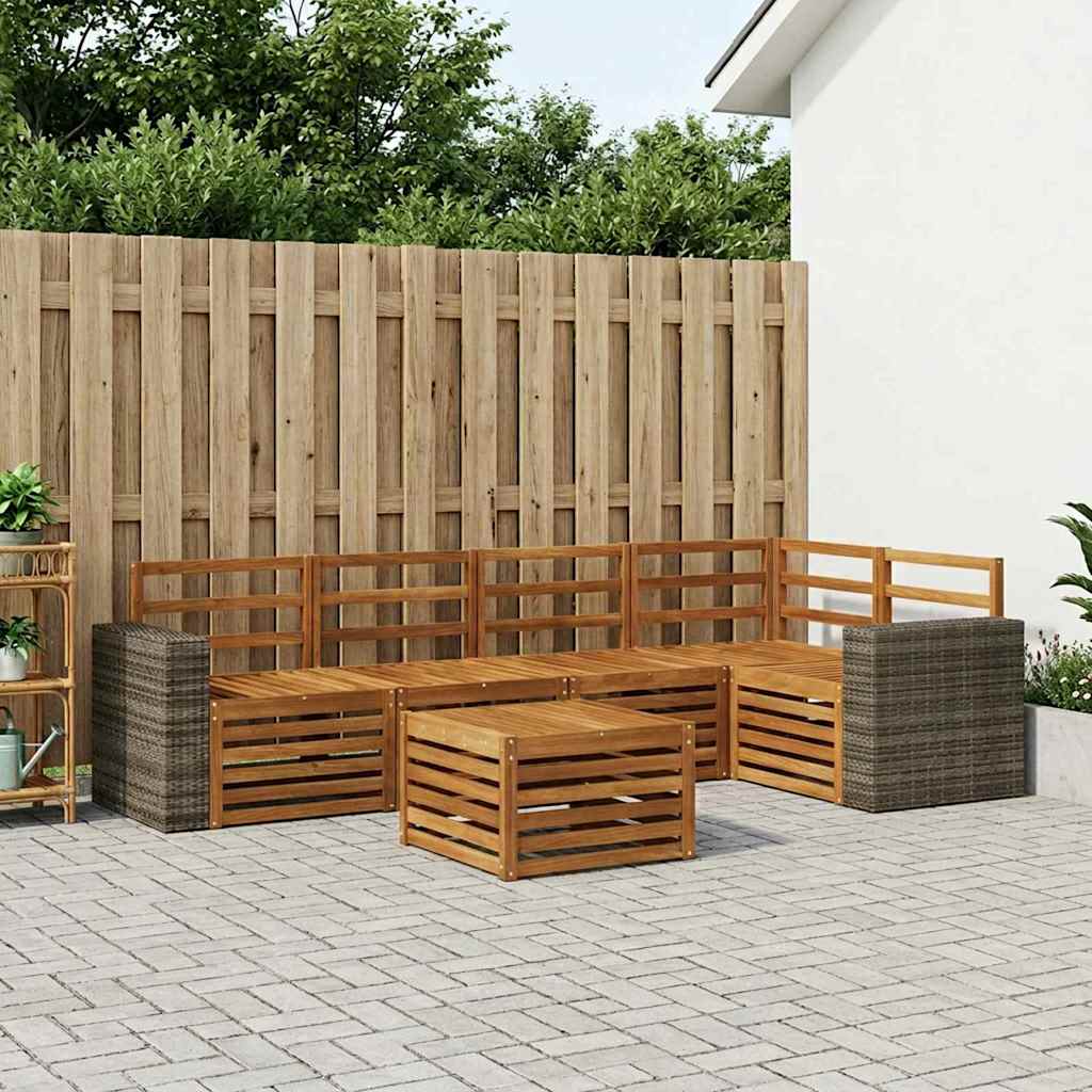 Seksjonssofa Sett 6 pcs Naturlig Solid akasietre