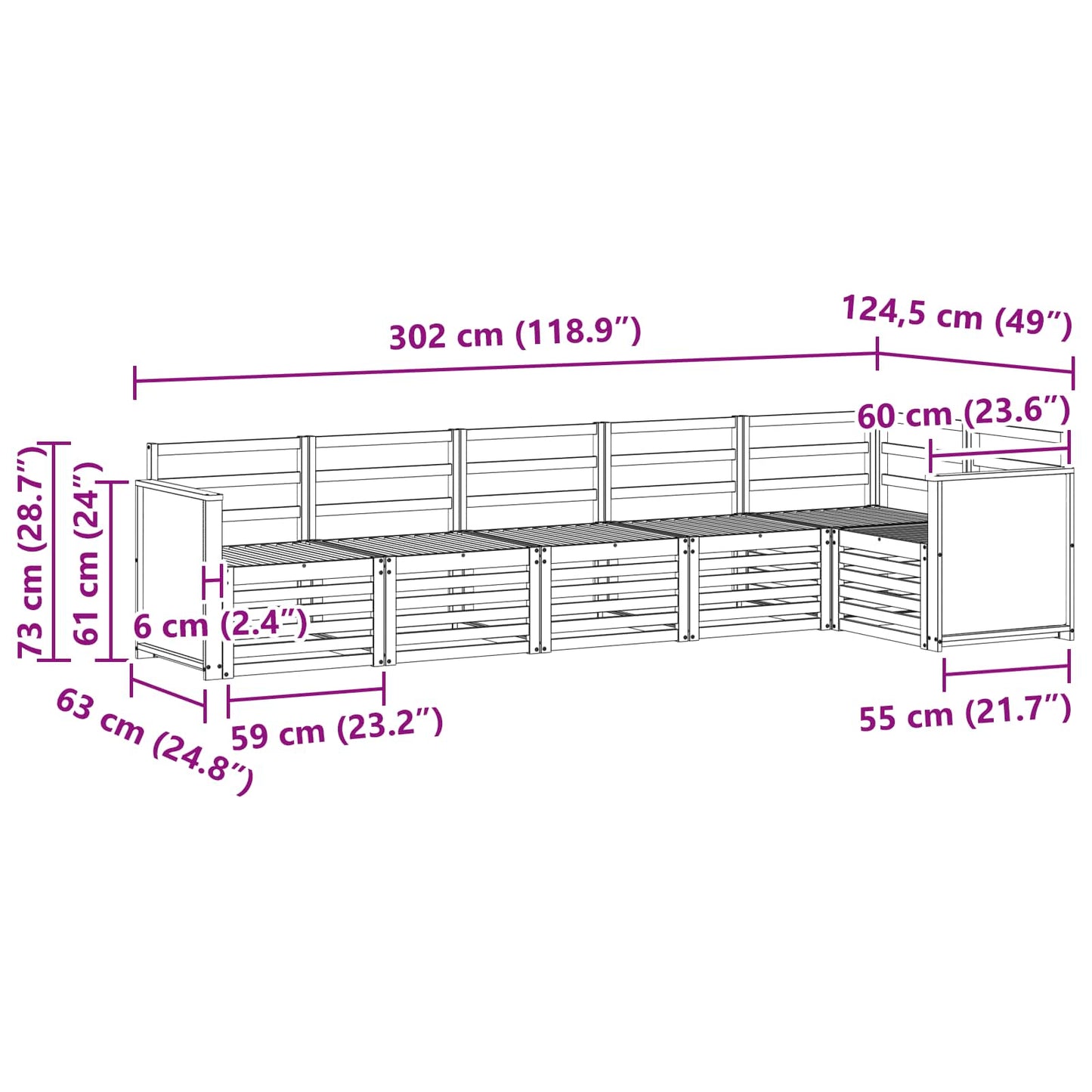 Seksjonssofa Sett 5 pcs Naturlig Solid akasietre