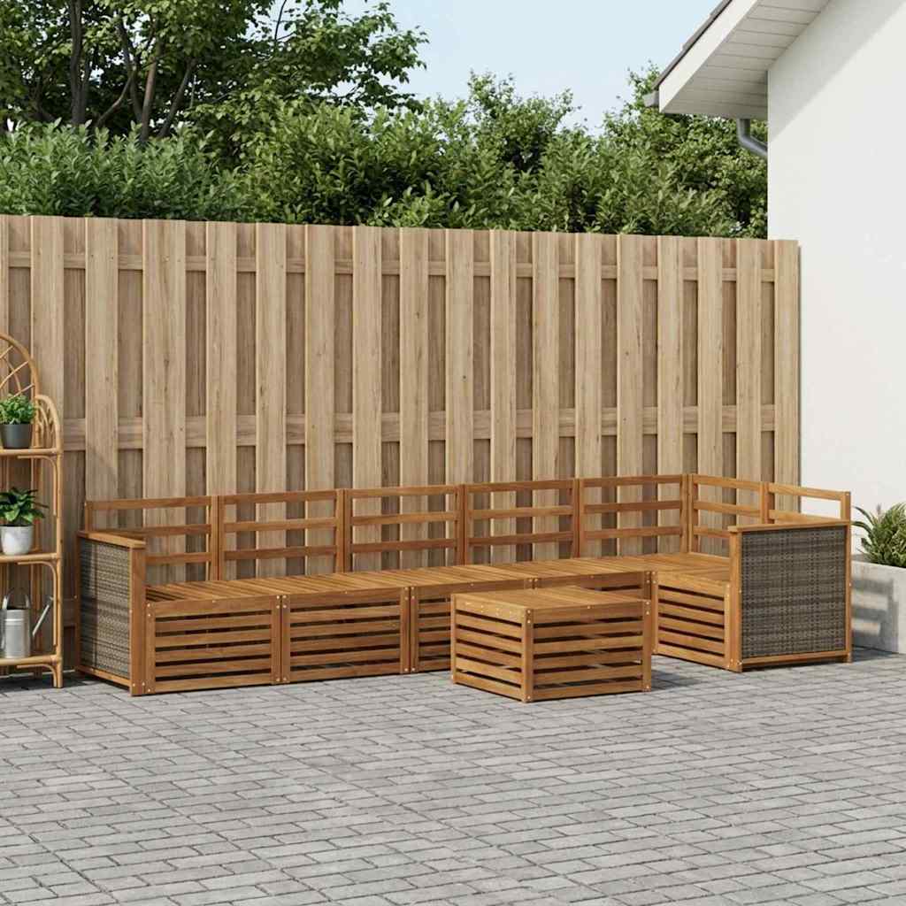 Seksjonssofa Sett 6 pcs Naturlig Solid akasietre