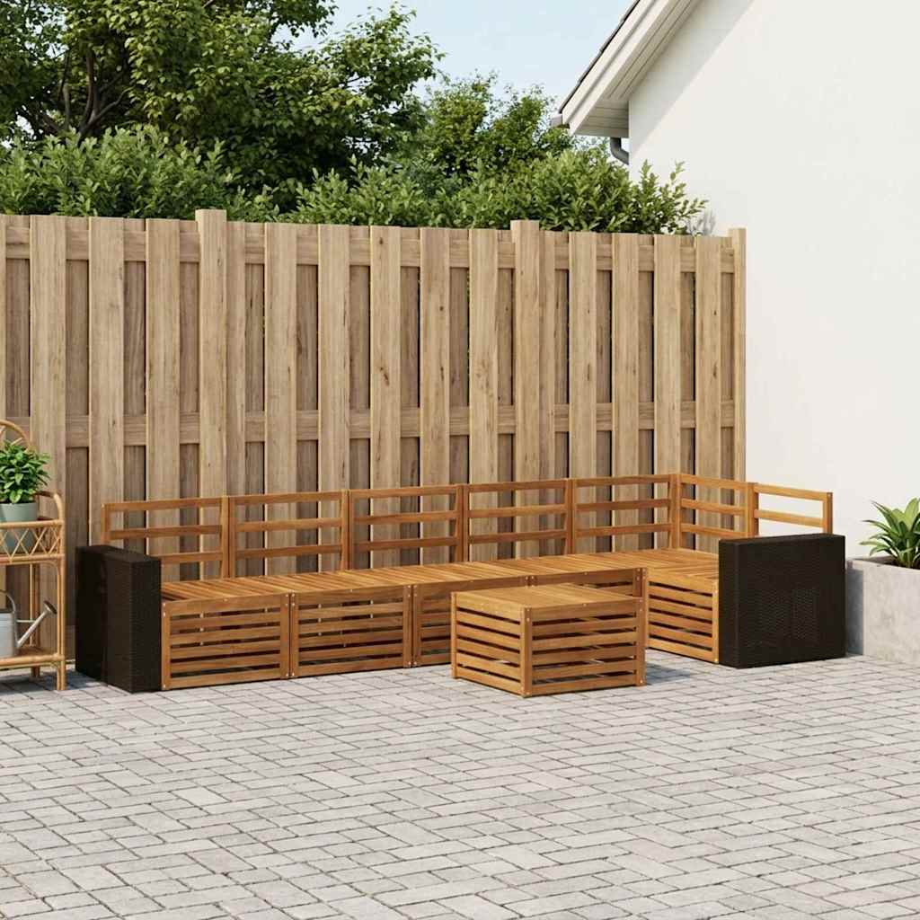 Seksjonssofa Sett 7 pcs Naturlig Solid akasietre
