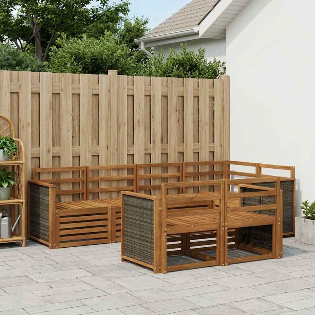 Seksjonssofa Sett 6 pcs Naturlig Solid akasietre