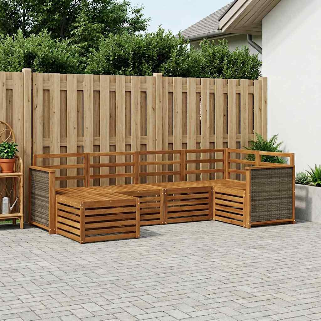 Seksjonssofa Sett 5 pcs Naturlig Solid akasietre