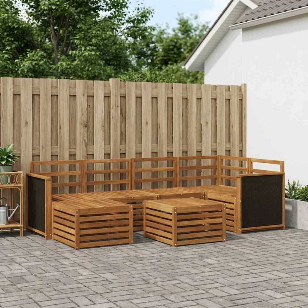 Seksjonssofa Sett 6 pcs Naturlig Solid akasietre