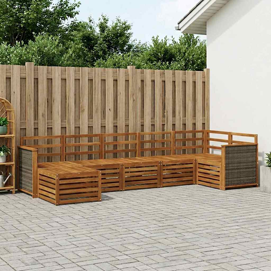 Seksjonssofa Sett 6 pcs Naturlig Solid akasietre