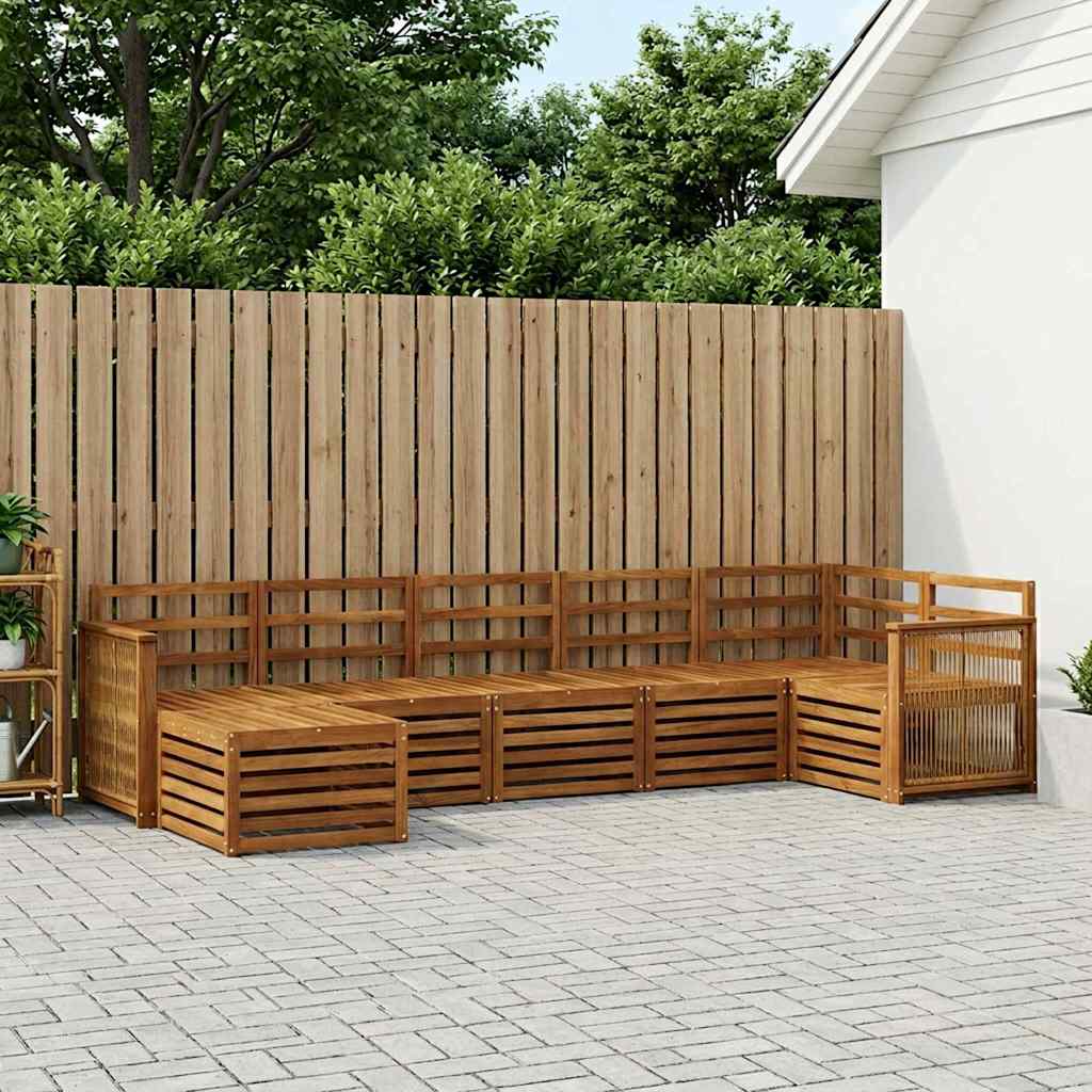 Seksjonssofa Sett 6 pcs Naturlig Solid akasietre