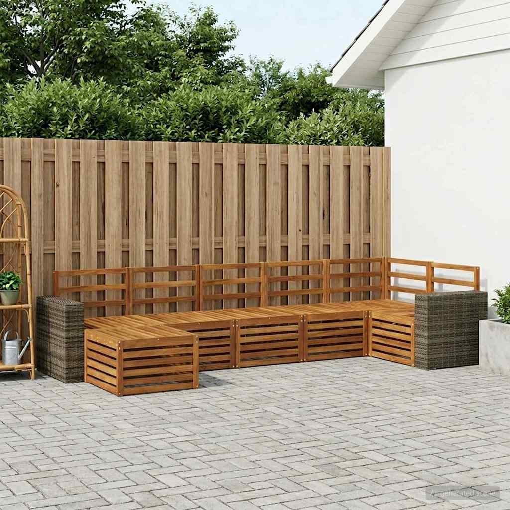 Seksjonssofa Sett 7 pcs Naturlig Solid akasietre