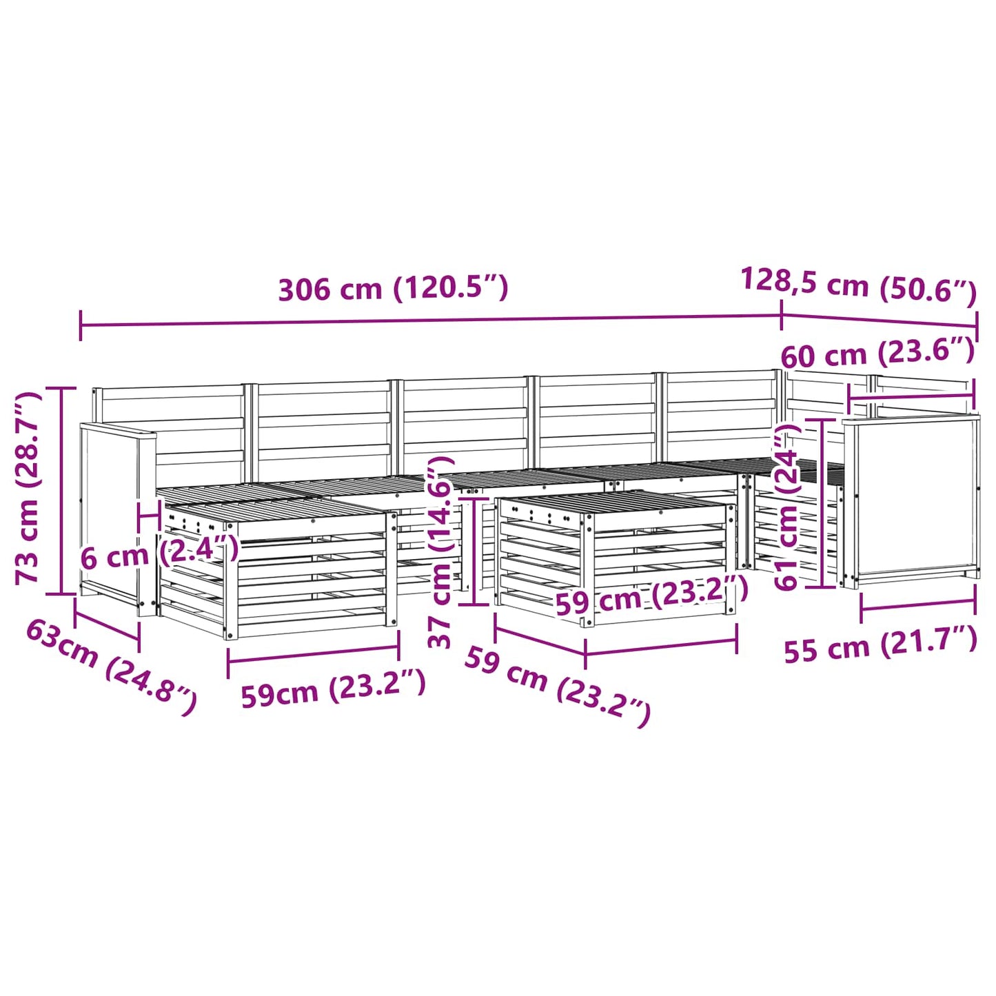 Utendørs sofa-sett 7 pcs Naturlig Solid akasietre