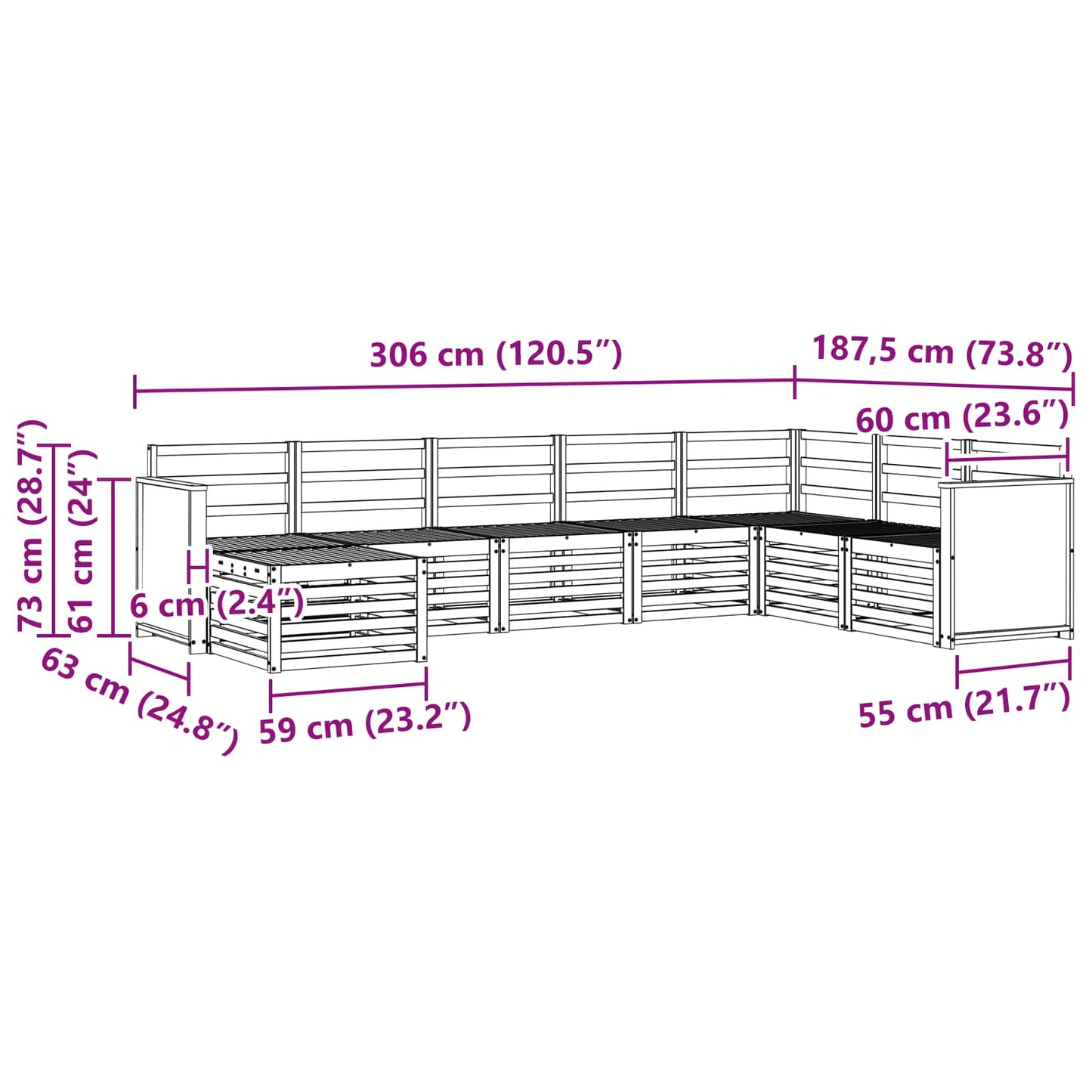 Utendørs sofa-sett 6 pcs Naturlig Solid akasietre