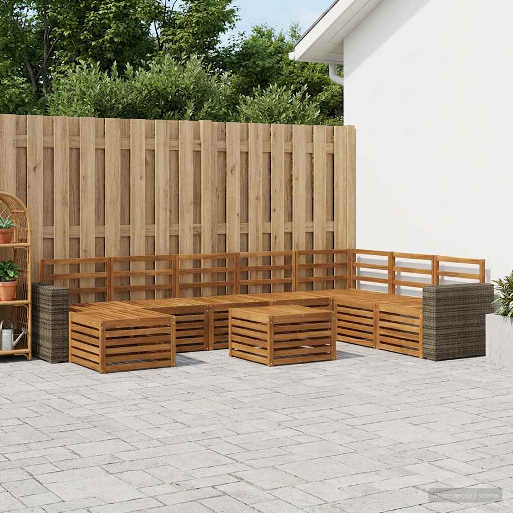 Utendørs sofa-sett 9 pcs Naturlig Solid akasietre