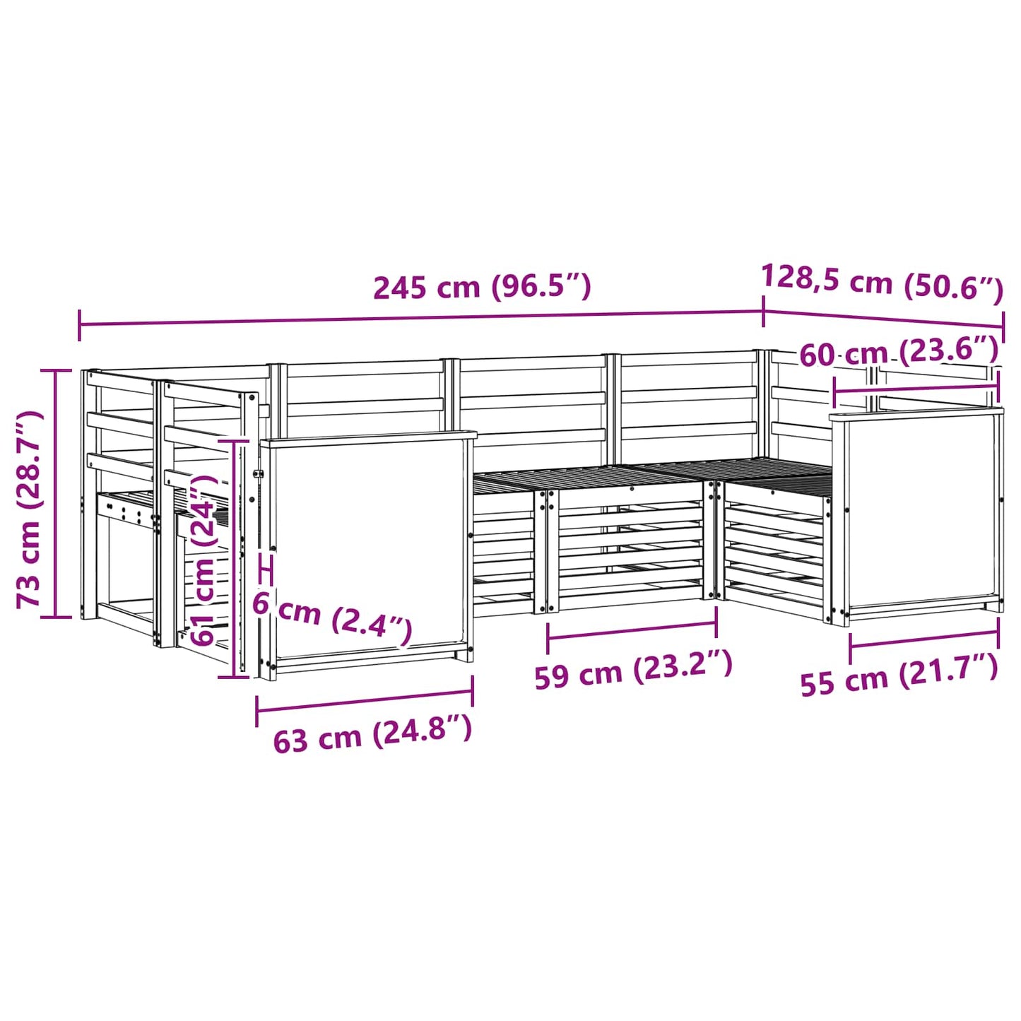 Seksjonssofa Sett 5 pcs Naturlig Solid akasietre