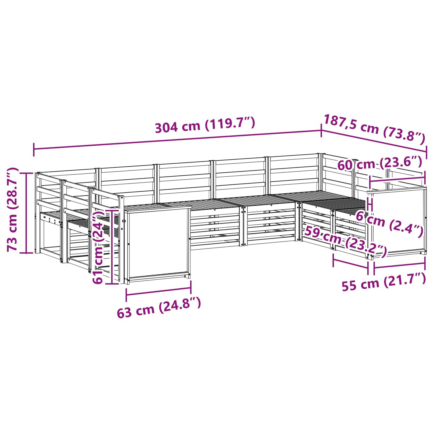 Seksjonssofa Sett 7 pcs Naturlig Solid akasietre