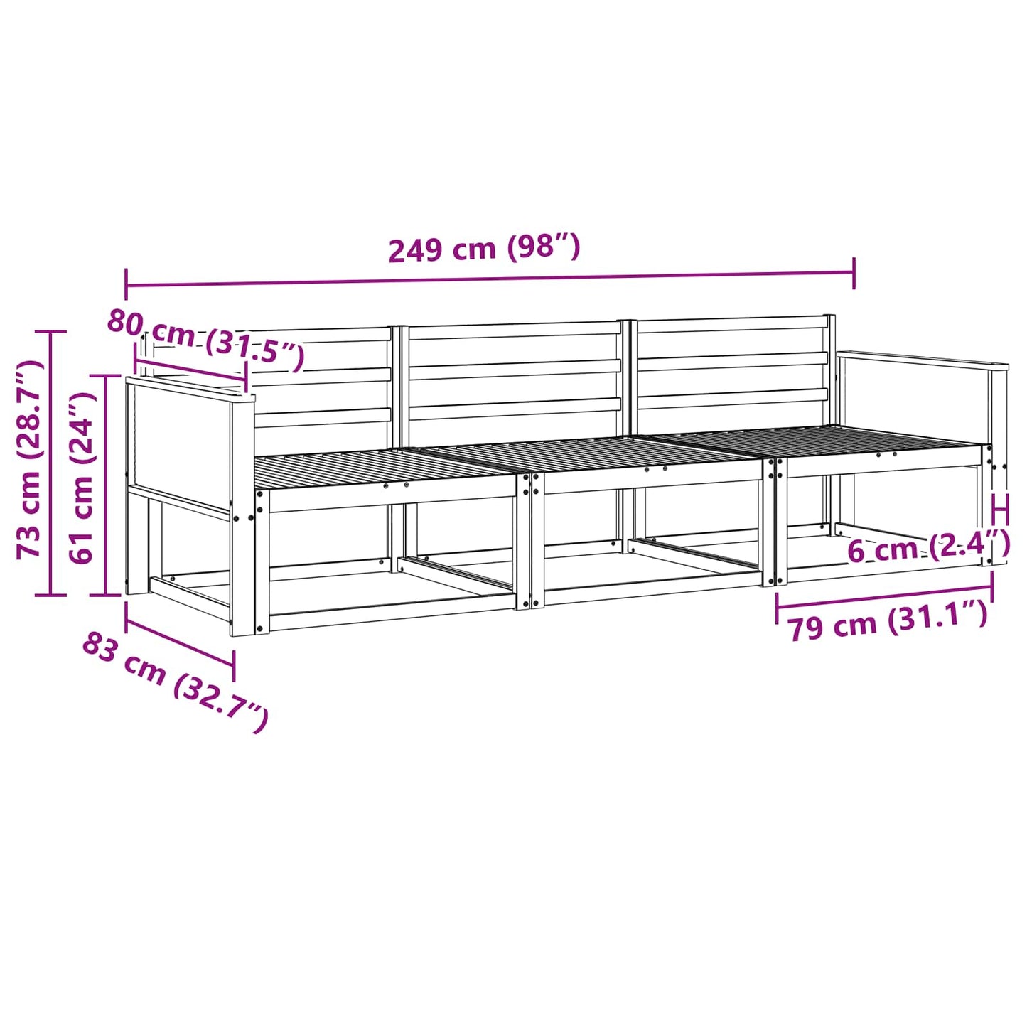 Utendørs sofa-sett 3 pcs Naturlig Solid akasietre