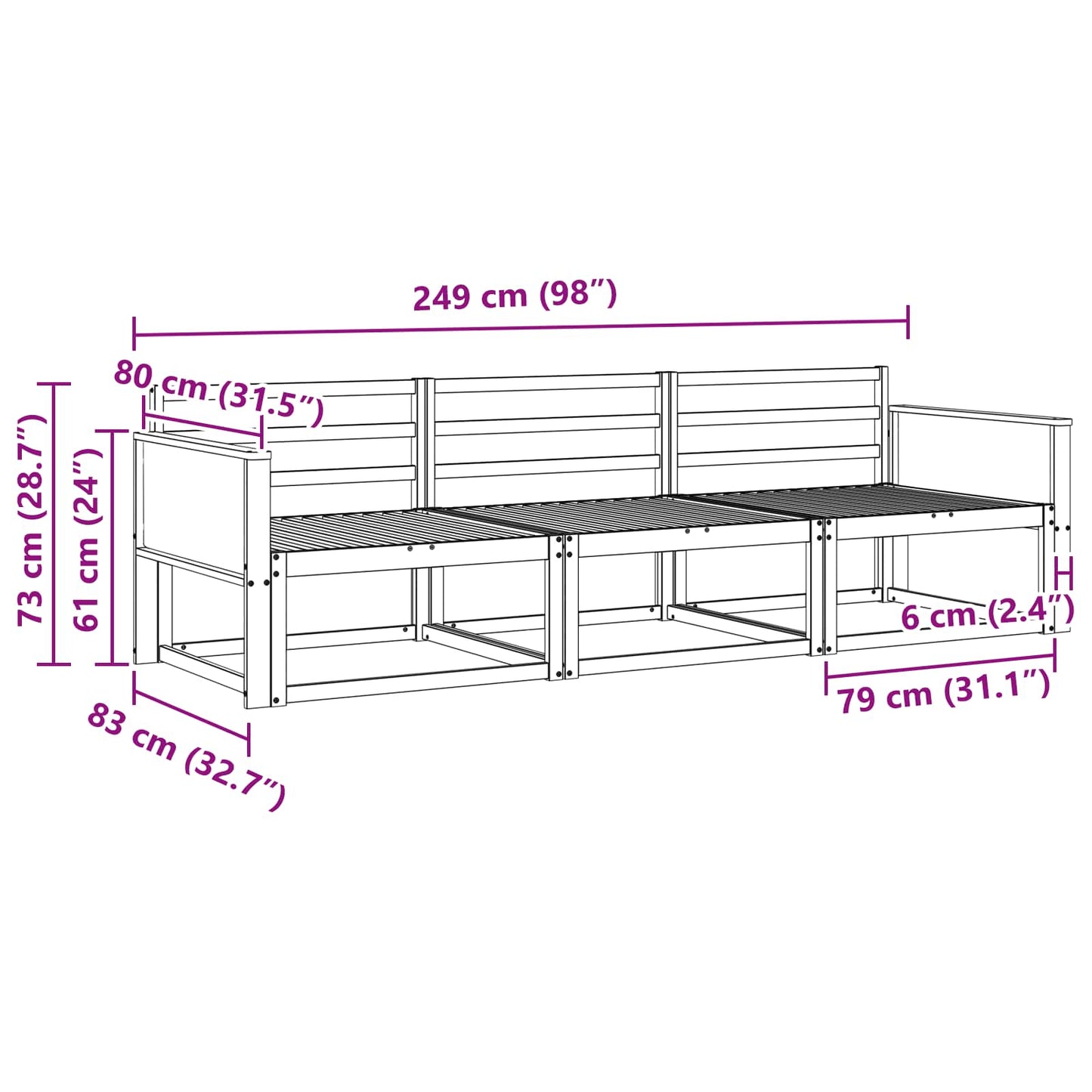 Utendørs sofa-sett 3 pcs Naturlig Solid akasietre