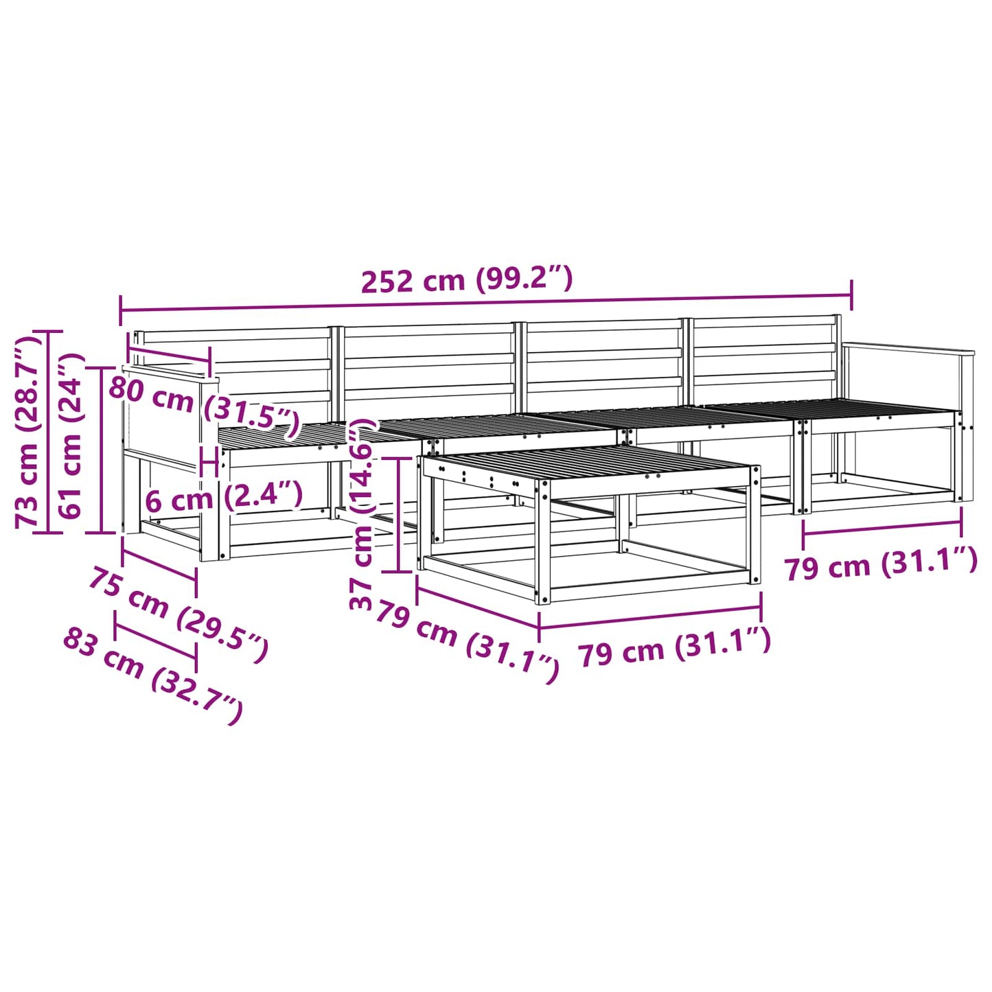 Utendørs sofa-sett 5 pcs Naturlig Solid akasietre