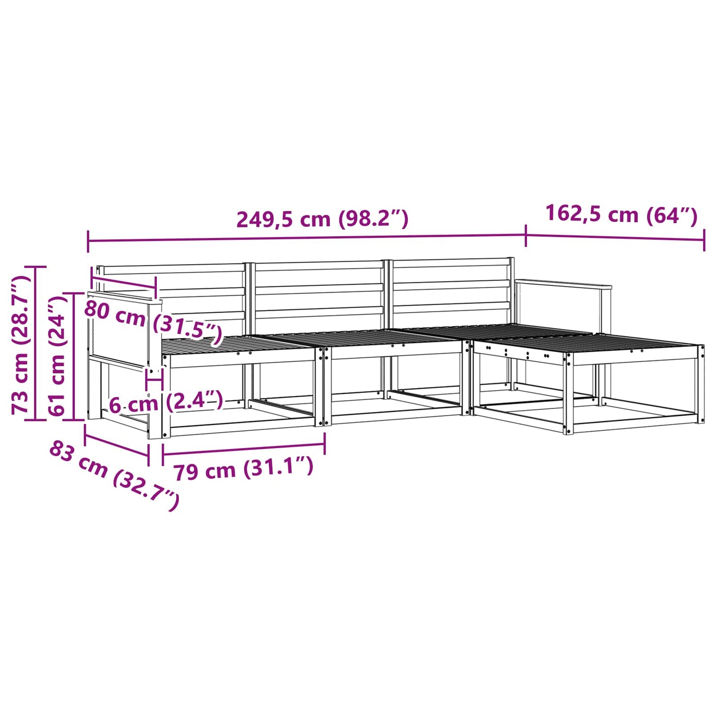 Utendørs sofa-sett 4 pcs Naturlig Solid akasietre