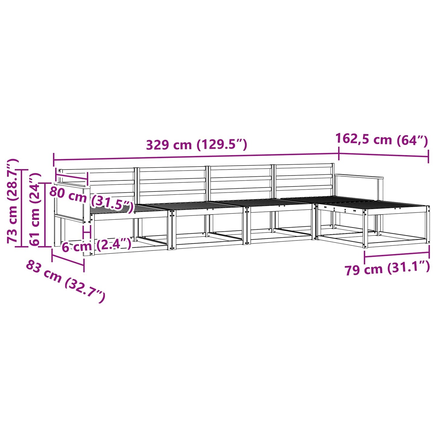 Utendørs sofa-sett 5 pcs Naturlig Solid akasietre