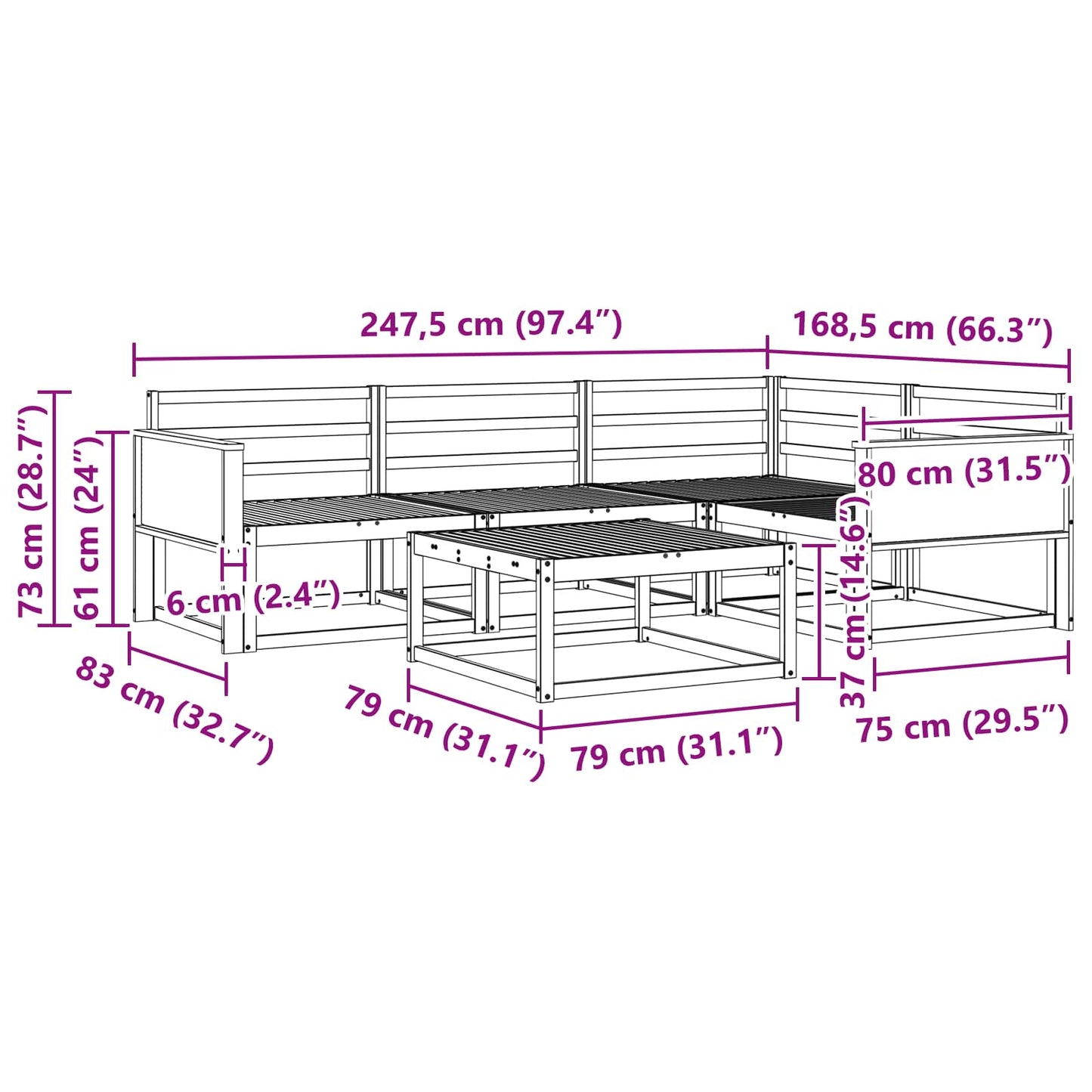 Utendørs sofa-sett 5 pcs Naturlig Solid akasietre