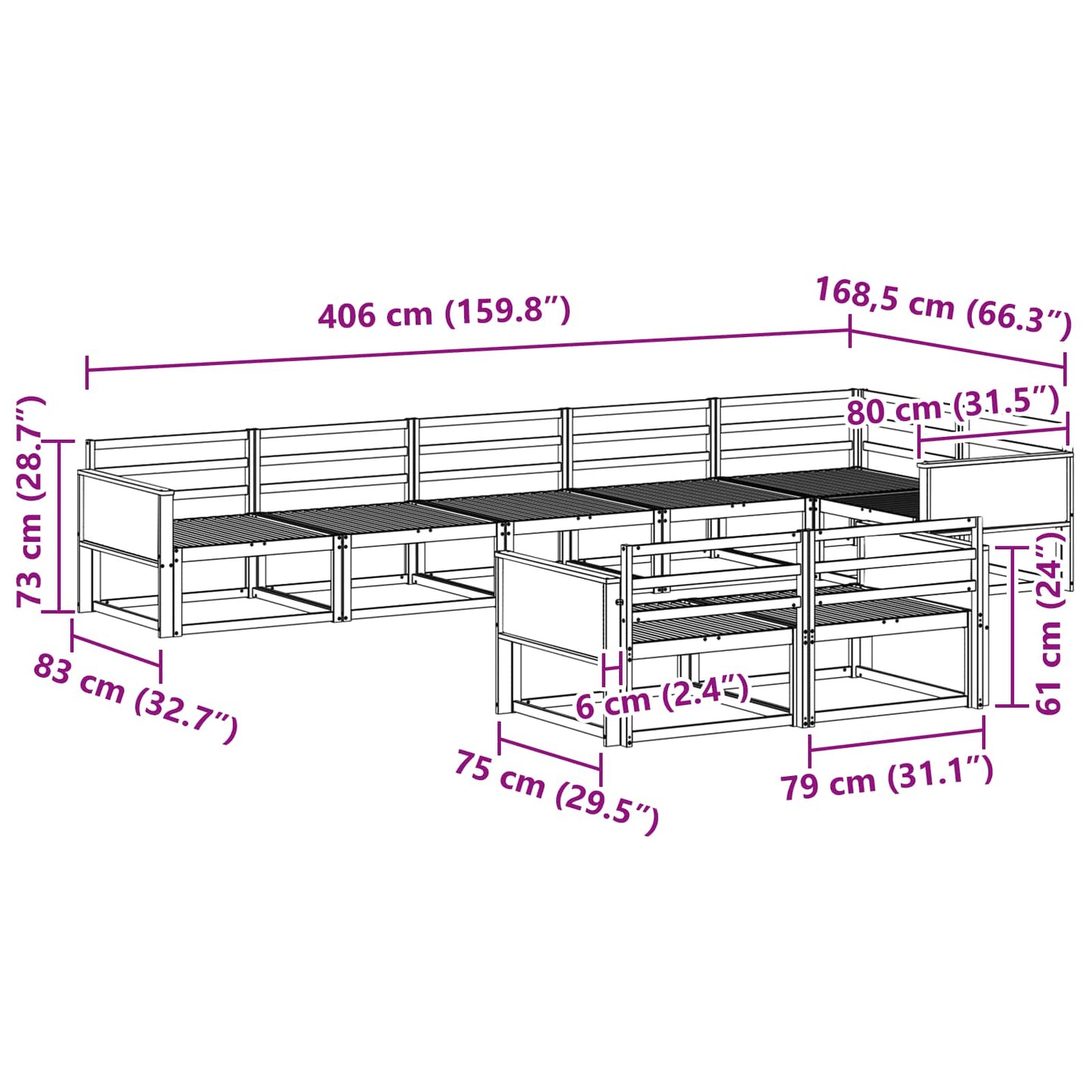 Utendørs sofa-sett 8 pcs Naturlig Solid akasietre