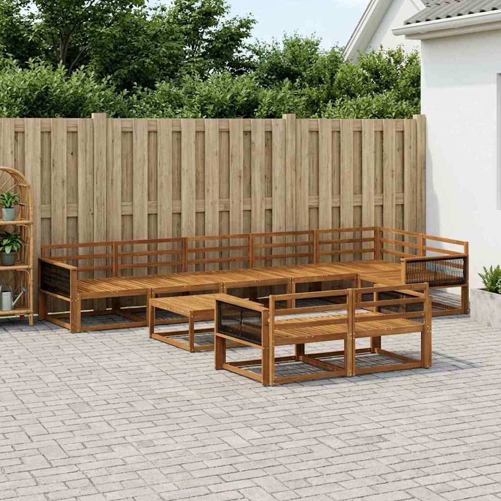 Utendørs sofa-sett 9 pcs Naturlig Solid akasietre