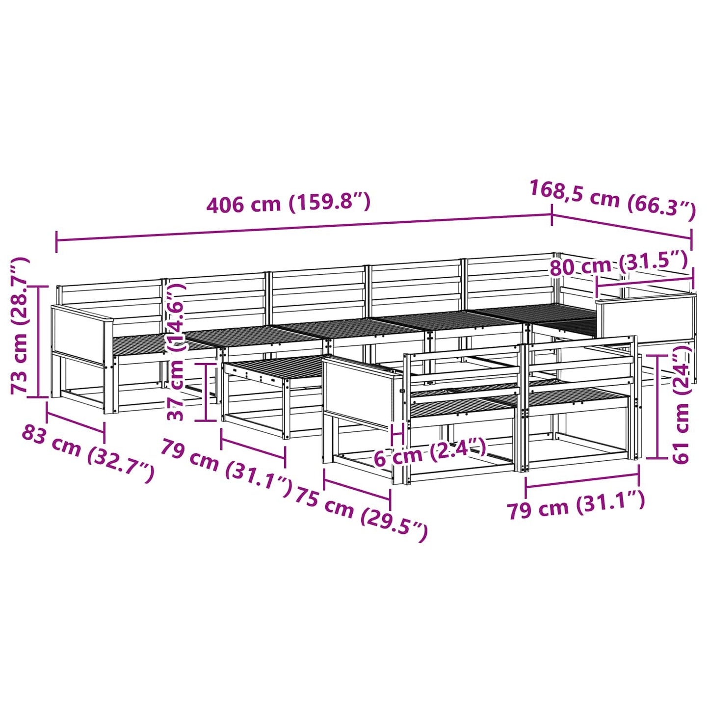 Utendørs sofa-sett 9 pcs Naturlig Solid akasietre