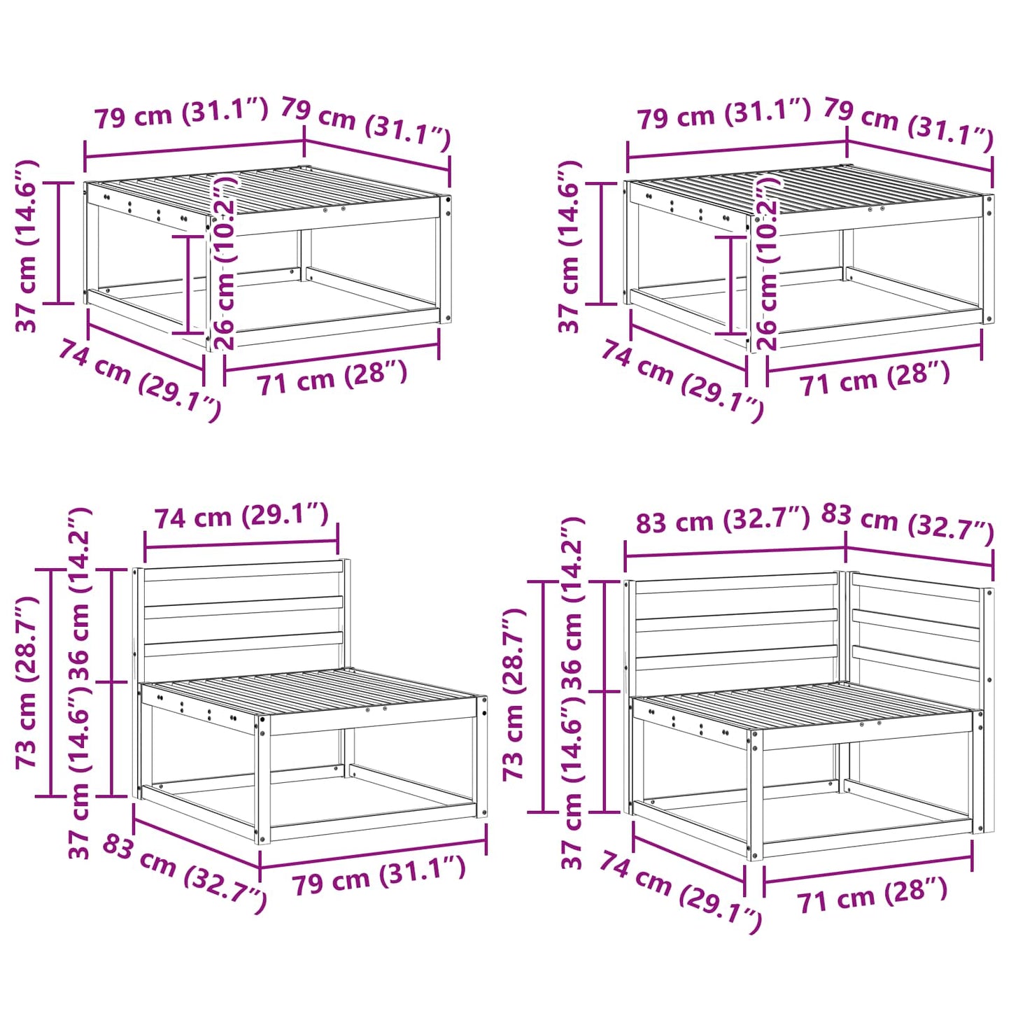Utendørs sofa-sett 8 pcs Naturlig Solid akasietre