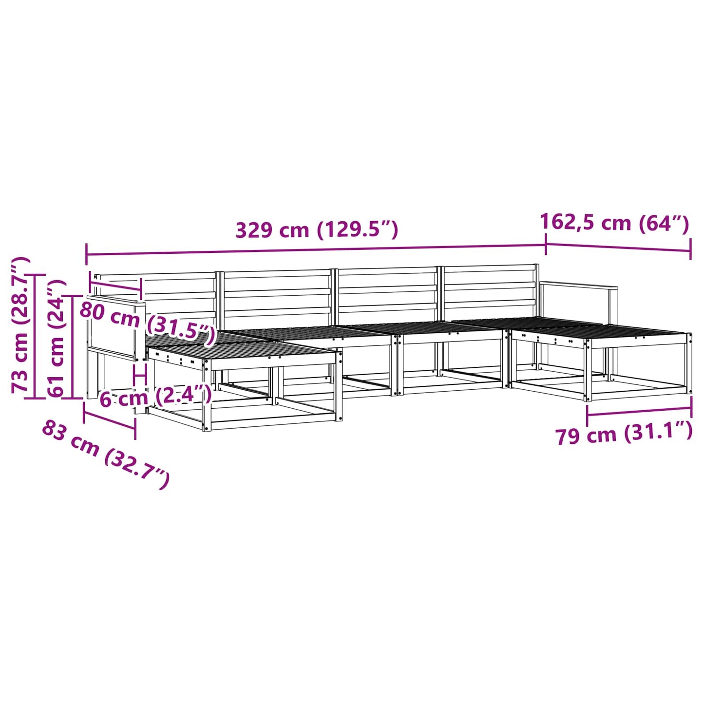 Utendørs sofa-sett 6 pcs Naturlig Solid akasietre