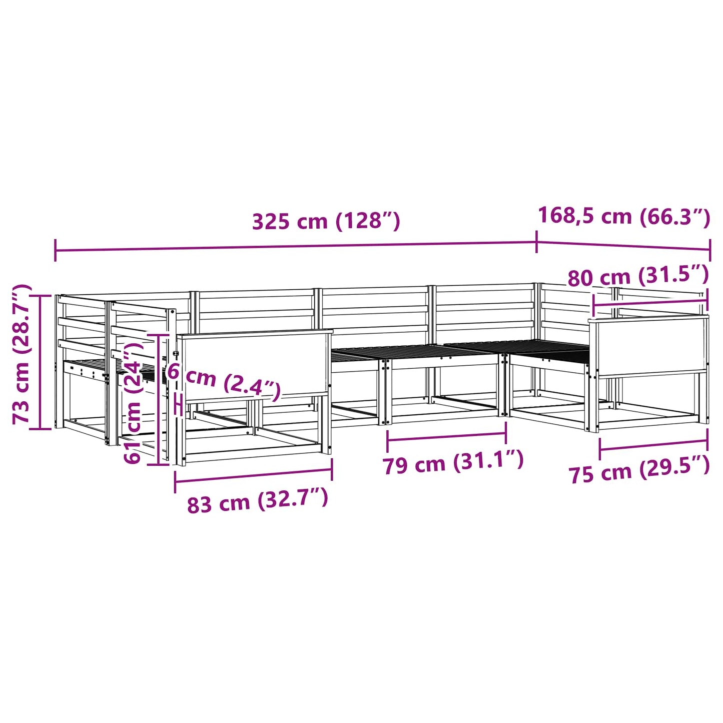 Utendørs sofa-sett 6 pcs Naturlig Solid akasietre