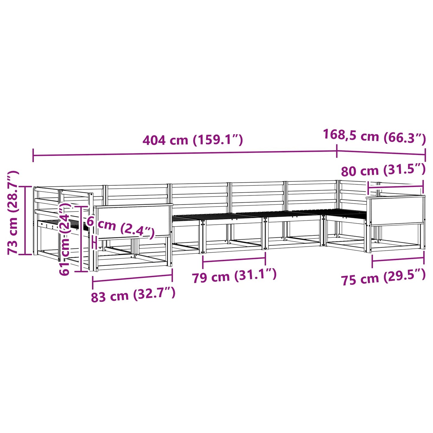 Utendørs sofa-sett 7 pcs Naturlig Solid akasietre