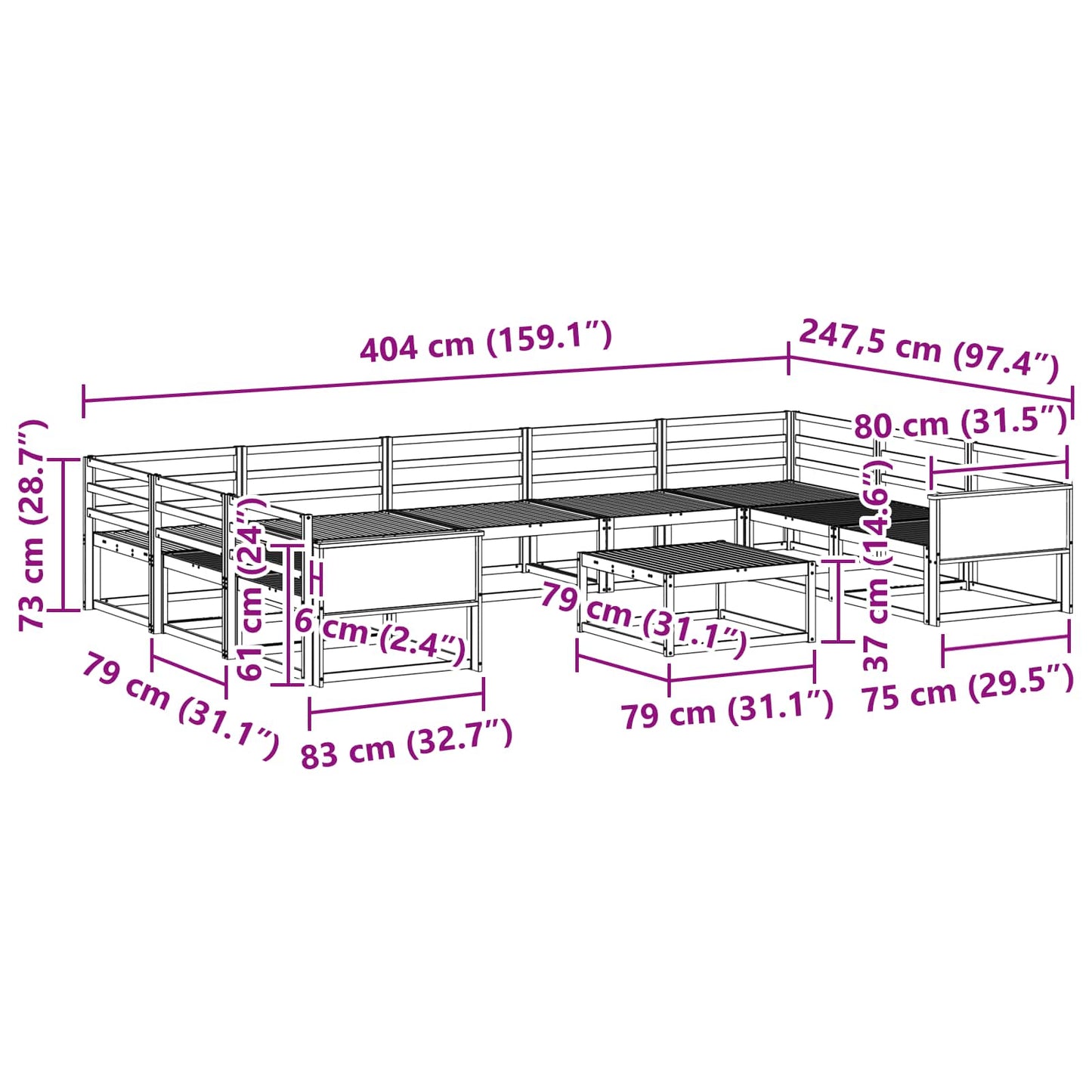 Utendørs sofa-sett 10 pcs Naturlig Solid akasietre