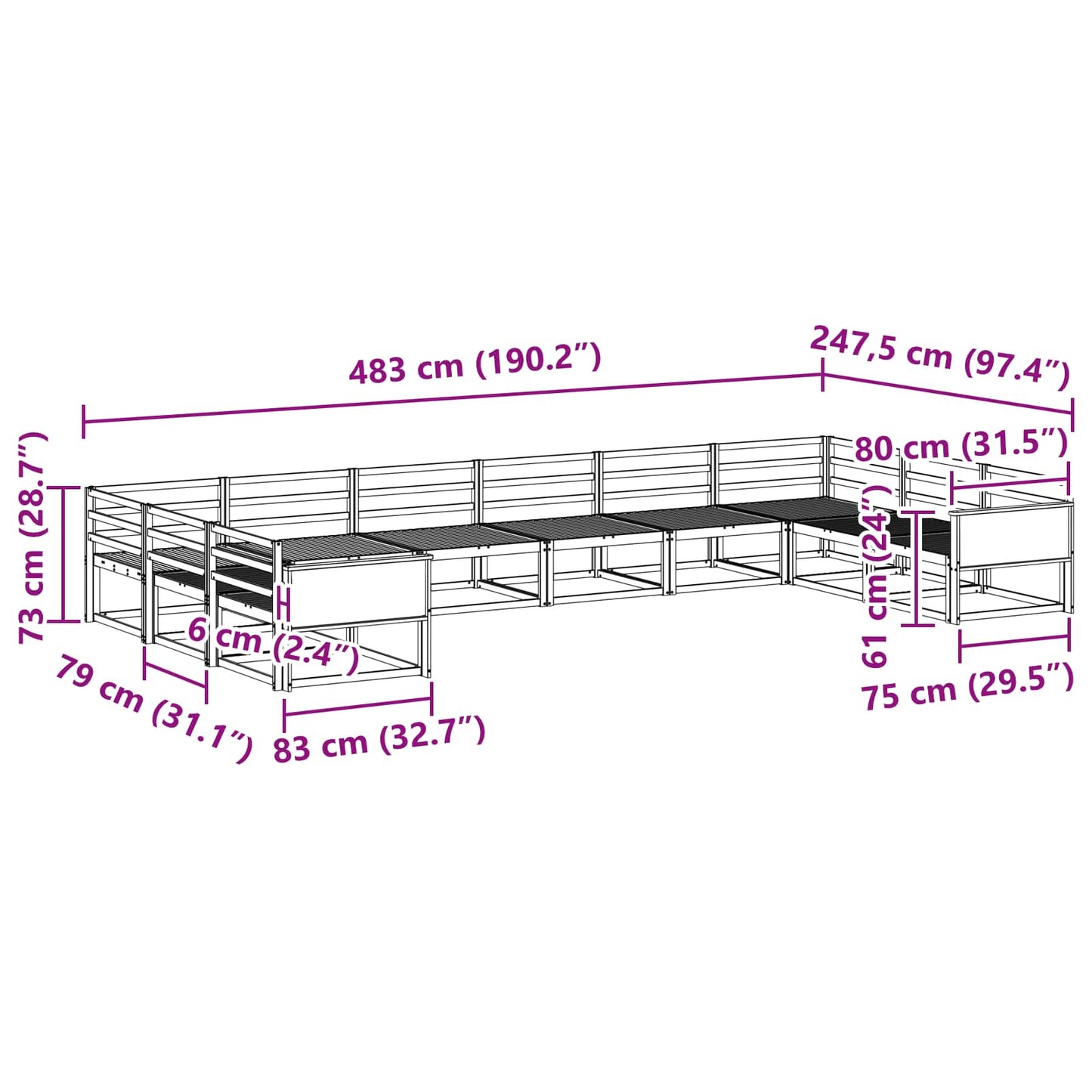 Utendørs sofa-sett 10 pcs Naturlig Solid akasietre