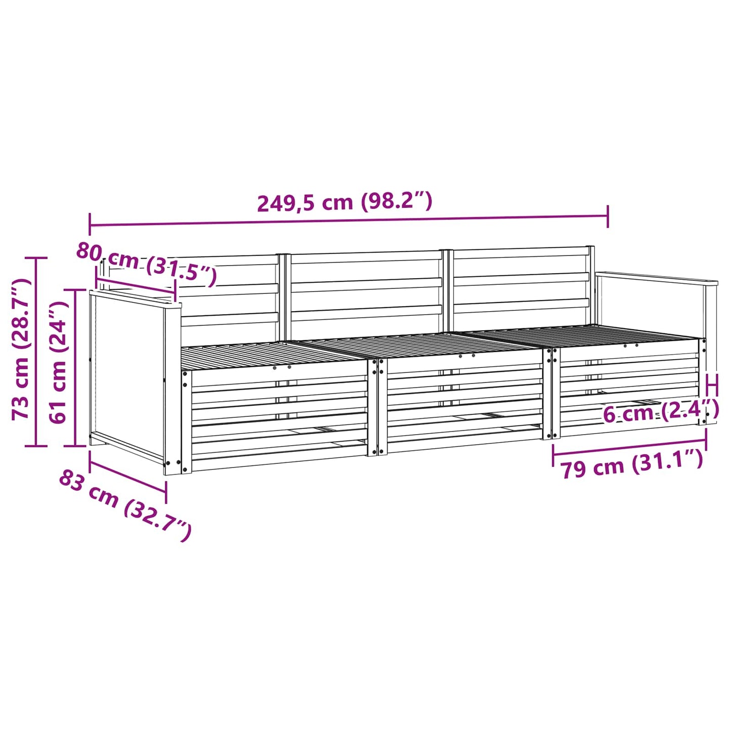 Utendørs sofa-sett 3 pcs Naturlig Solid akasietre
