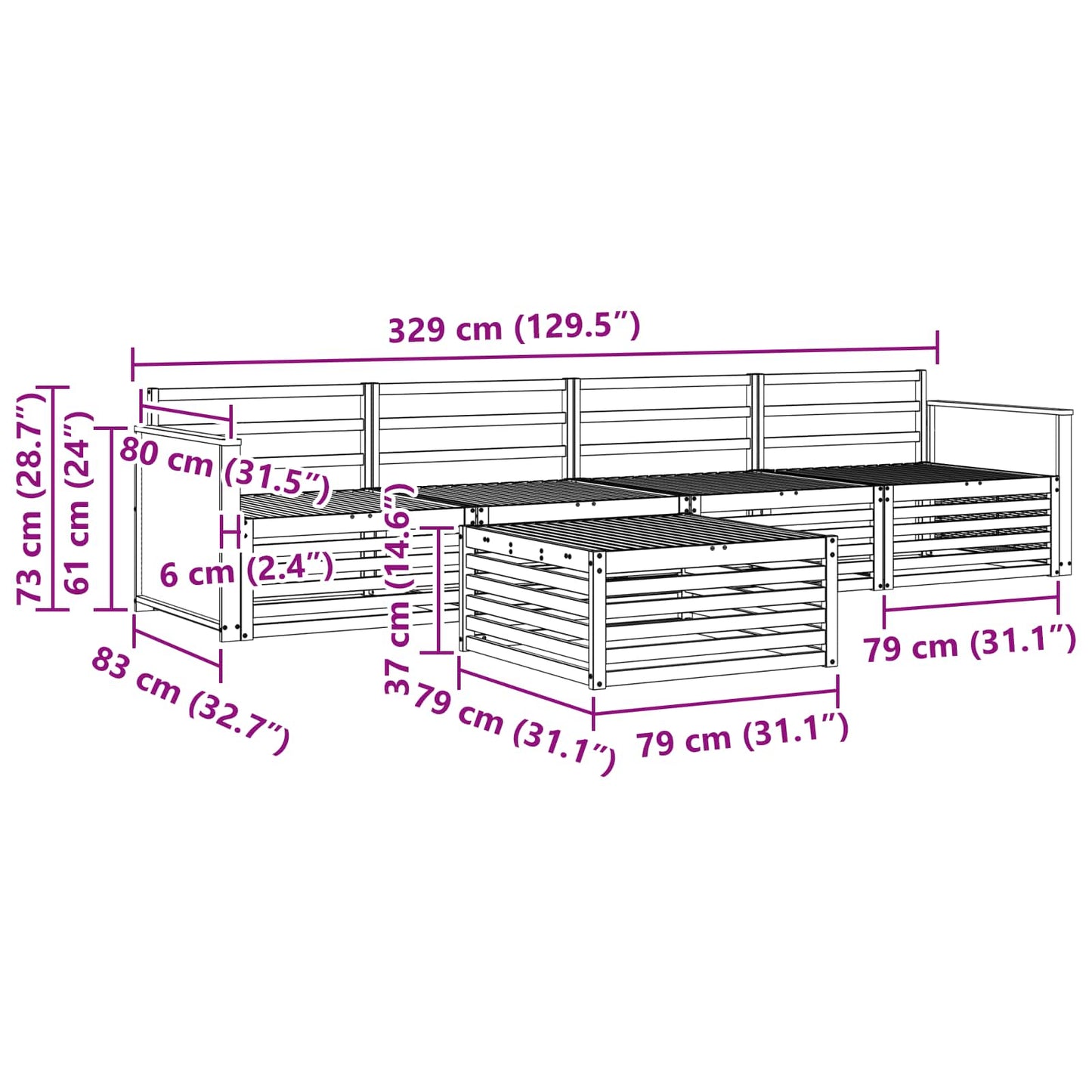 Utendørs sofa-sett 5 pcs Naturlig Solid akasietre