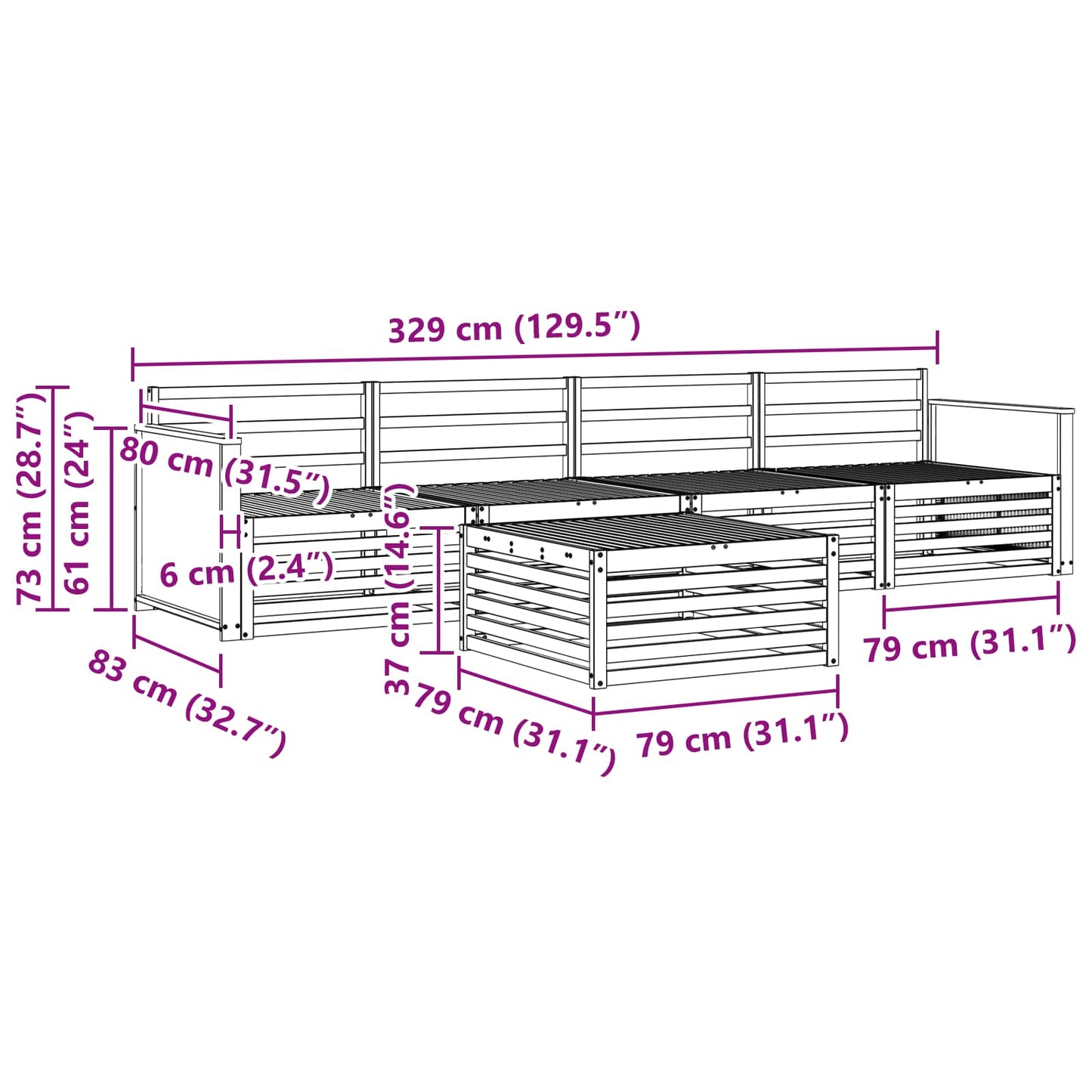 Utendørs sofa-sett 5 pcs Naturlig Solid akasietre