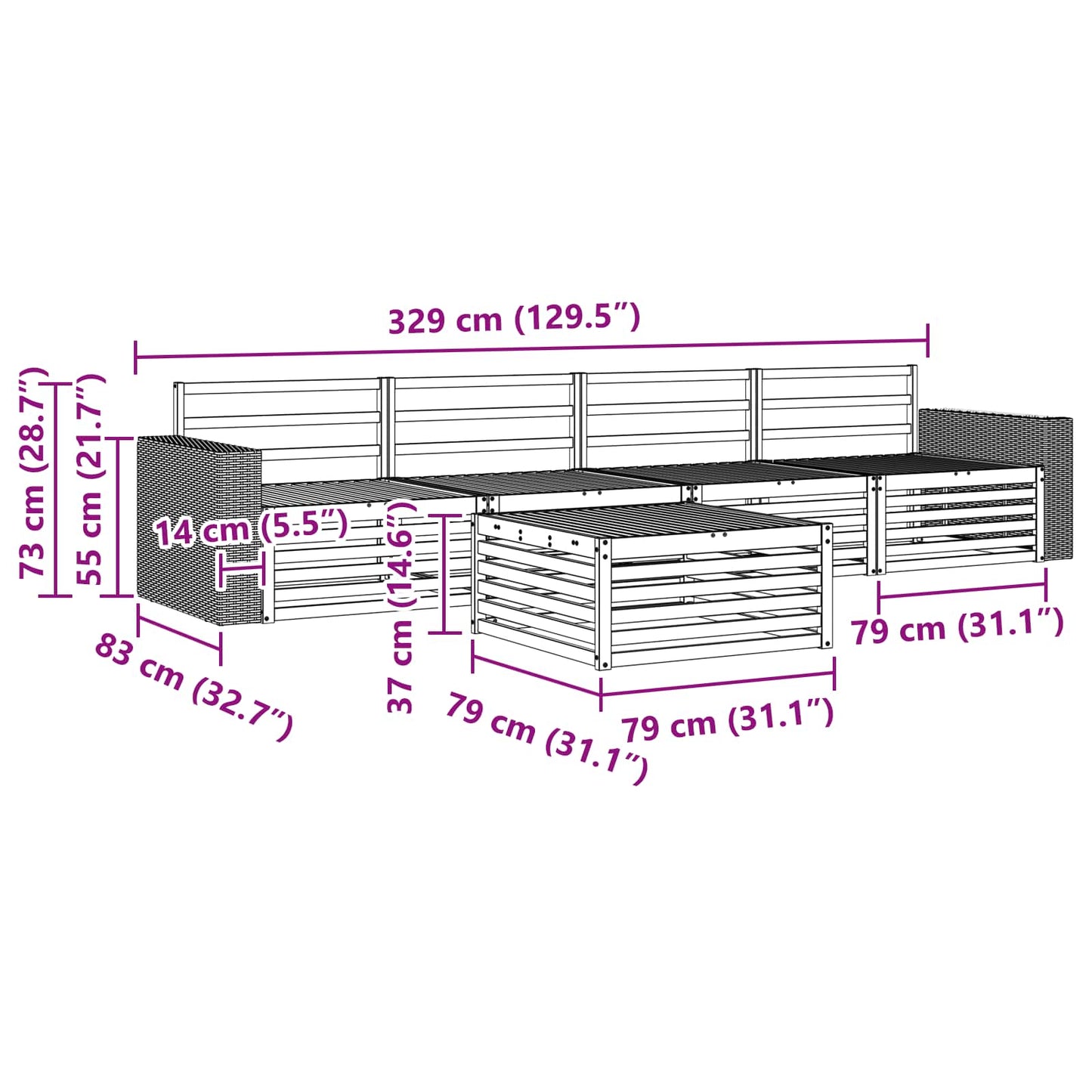 Utendørs sofa-sett 5 pcs Naturlig Solid akasietre