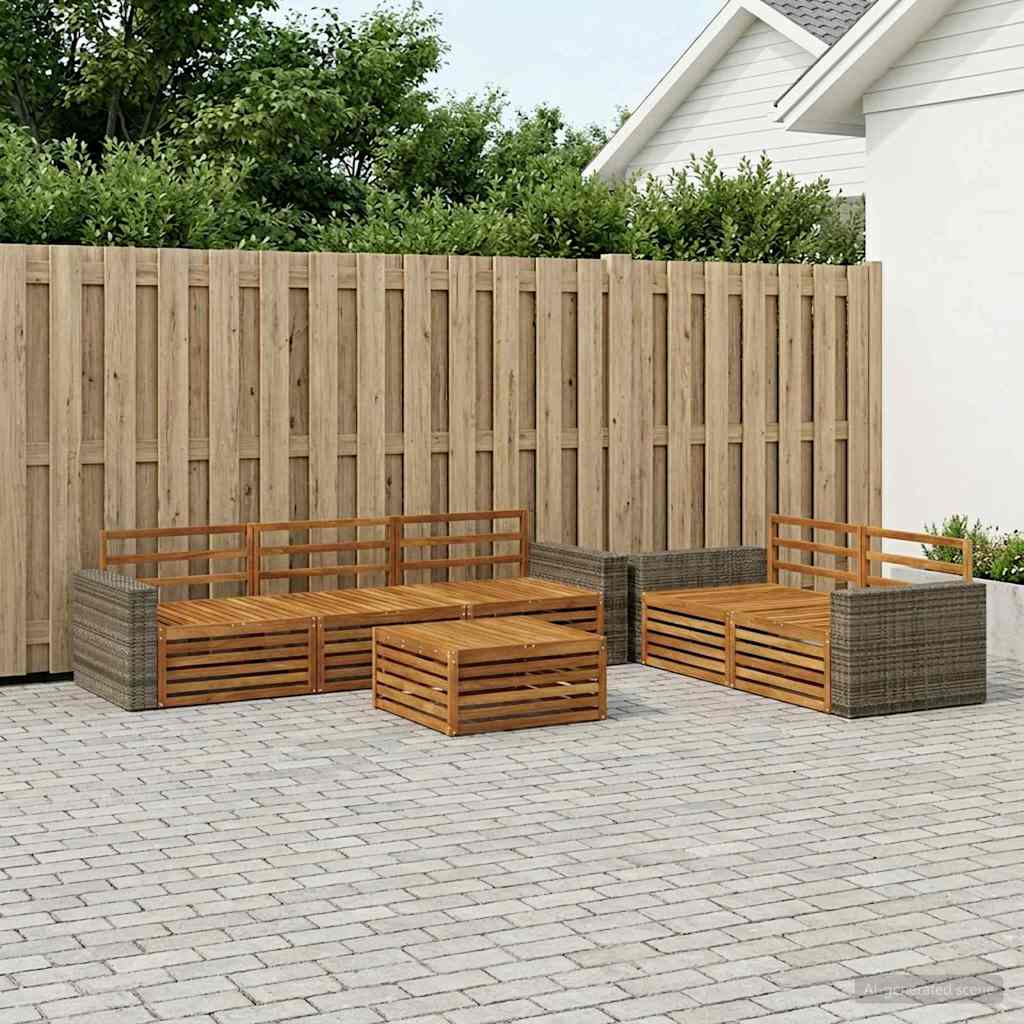 Utendørs sofa-sett 6 stk. Naturlig Solid akasietre
