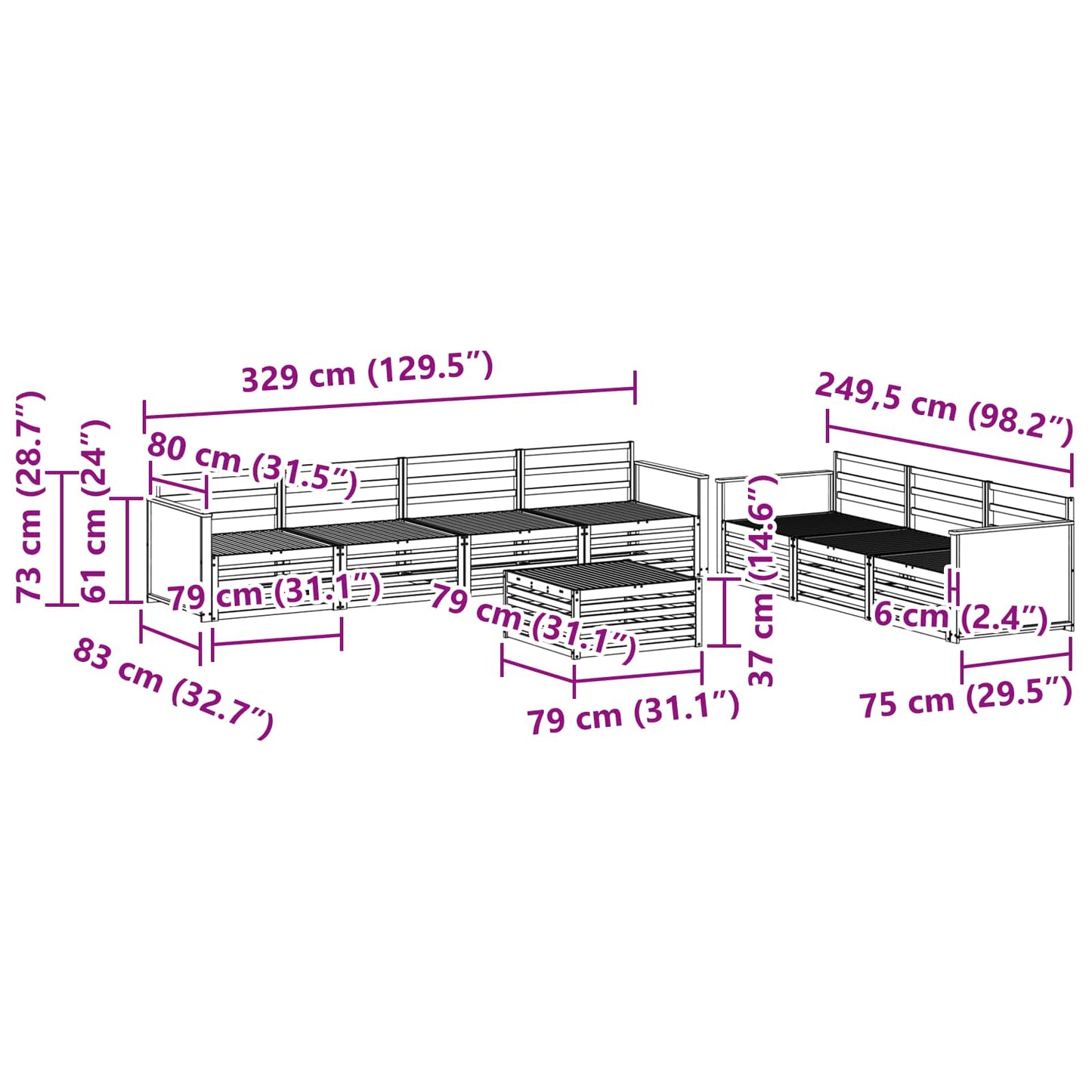 Utendørs sofa-sett 8 pcs Naturlig Solid akasietre