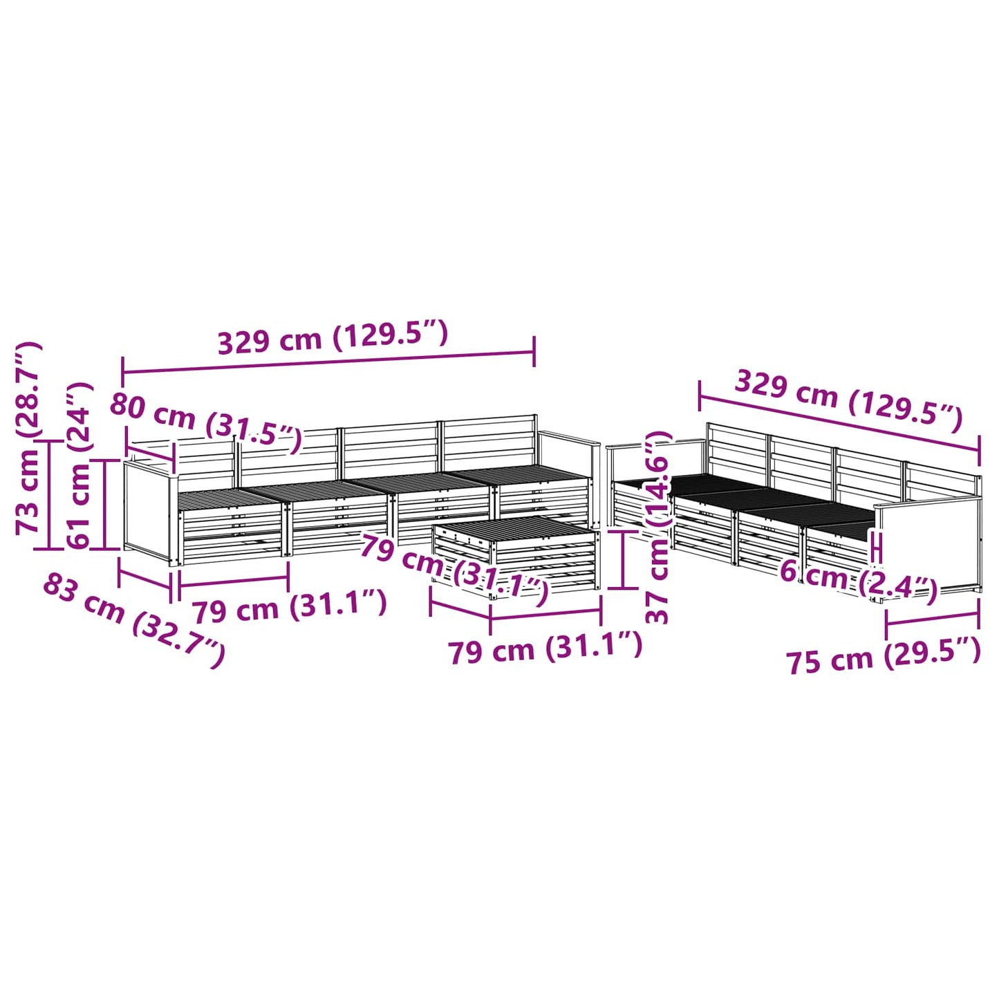 Utendørs sofa-sett 9 pcs Naturlig Massivt akasietre
