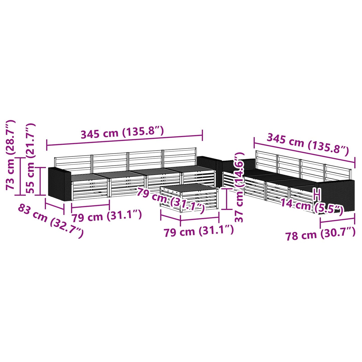 Utendørs sofa-sett 9 pcs Naturlig Massivt akasietre