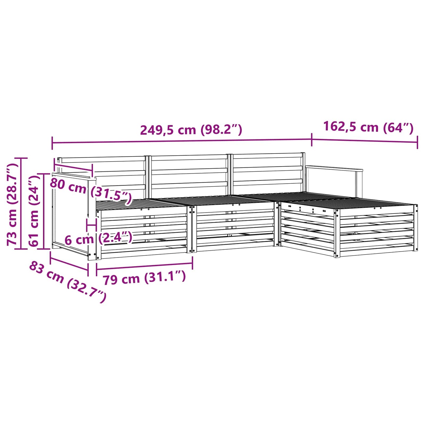 Utendørs sofa-sett 4 pcs Naturlig Solid akasietre