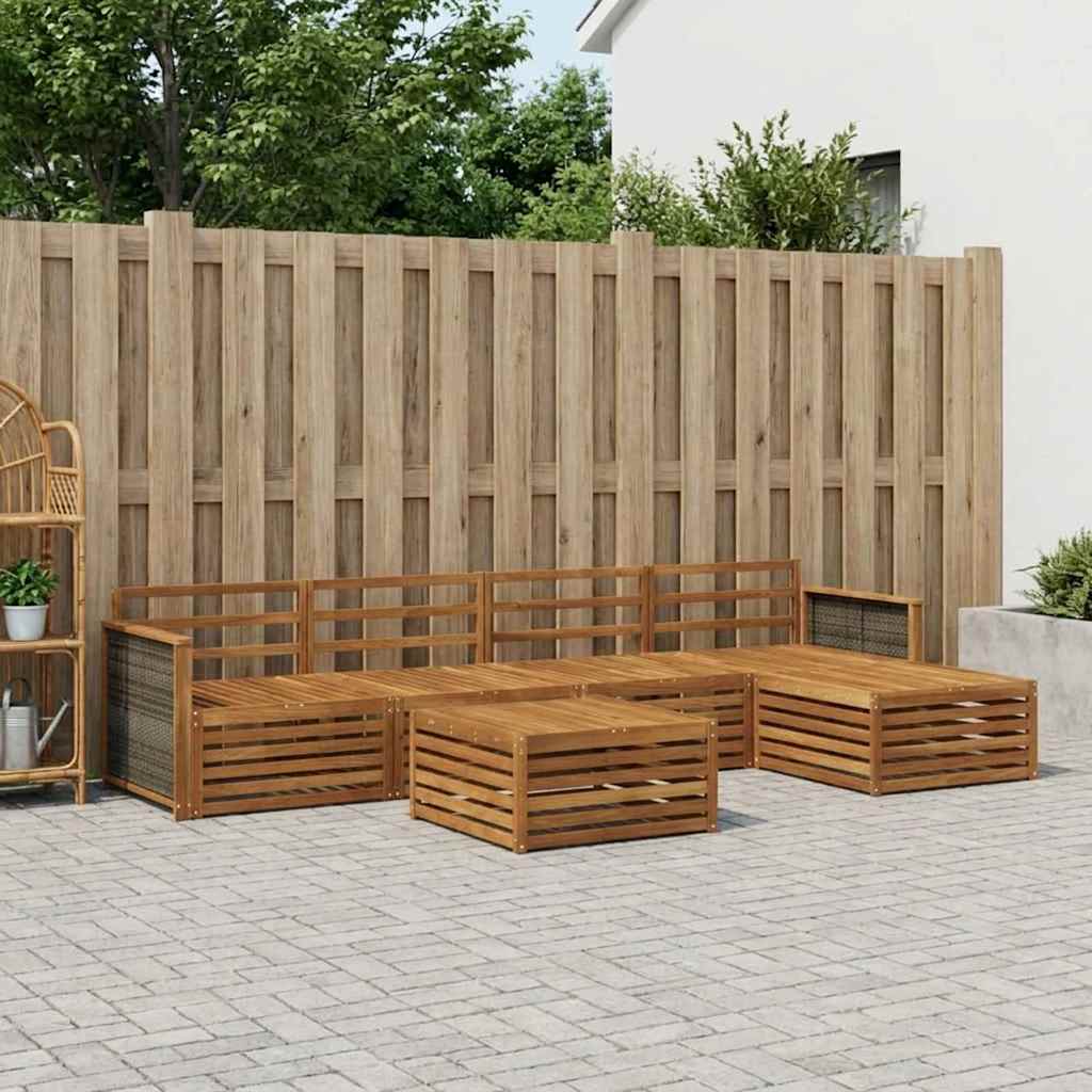 Utendørs sofa-sett 6 pcs Naturlig Solid akasietre