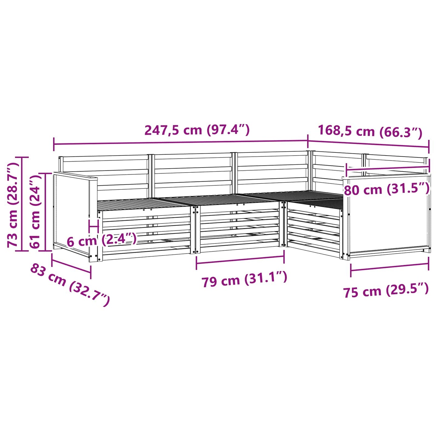 Utendørs sofa-sett 4 pcs Naturlig Solid akasietre