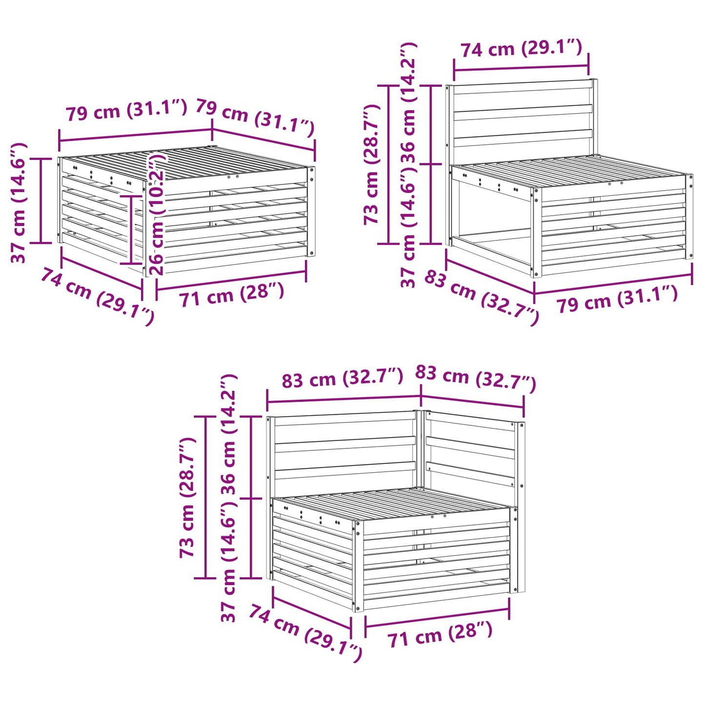 Utendørs sofa-sett 5 pcs Naturlig 79 x 79 x 37 cm
