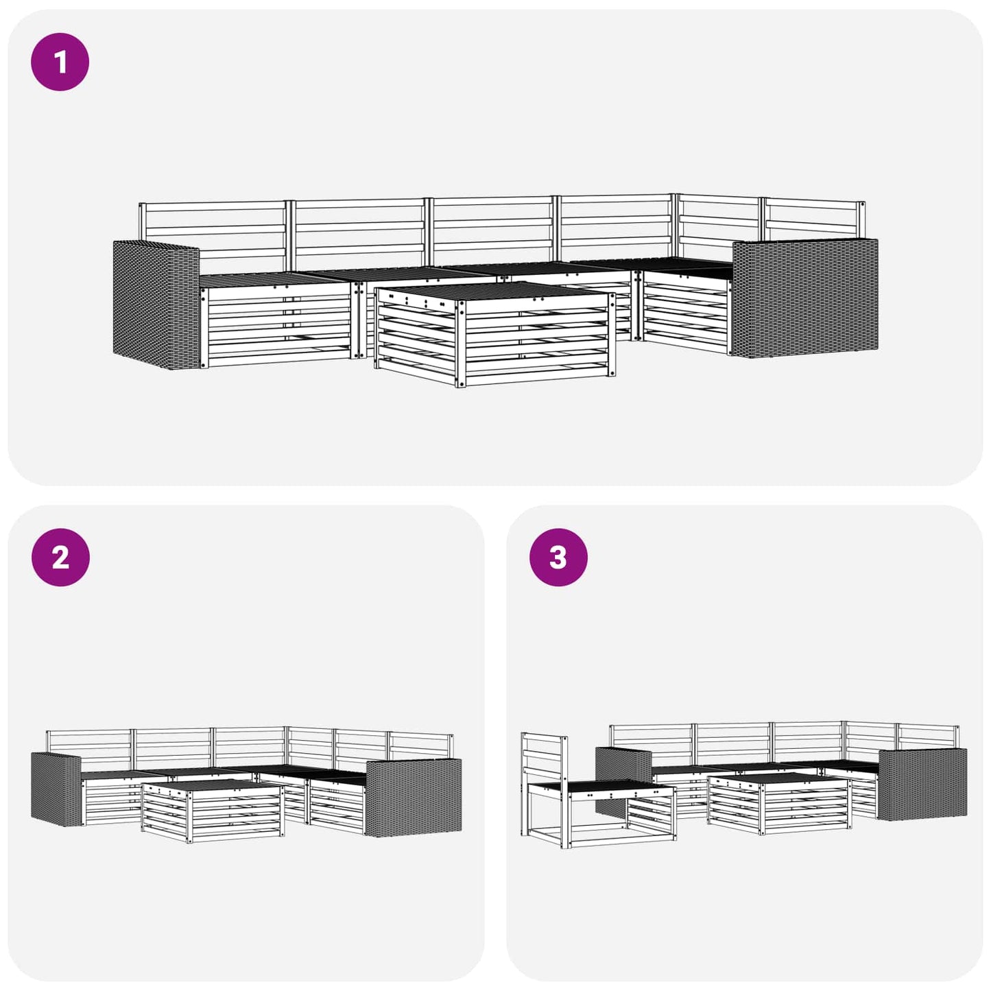 Utendørs sofa-sett 6 pcs Naturlig 79 x 79 x 37 cm