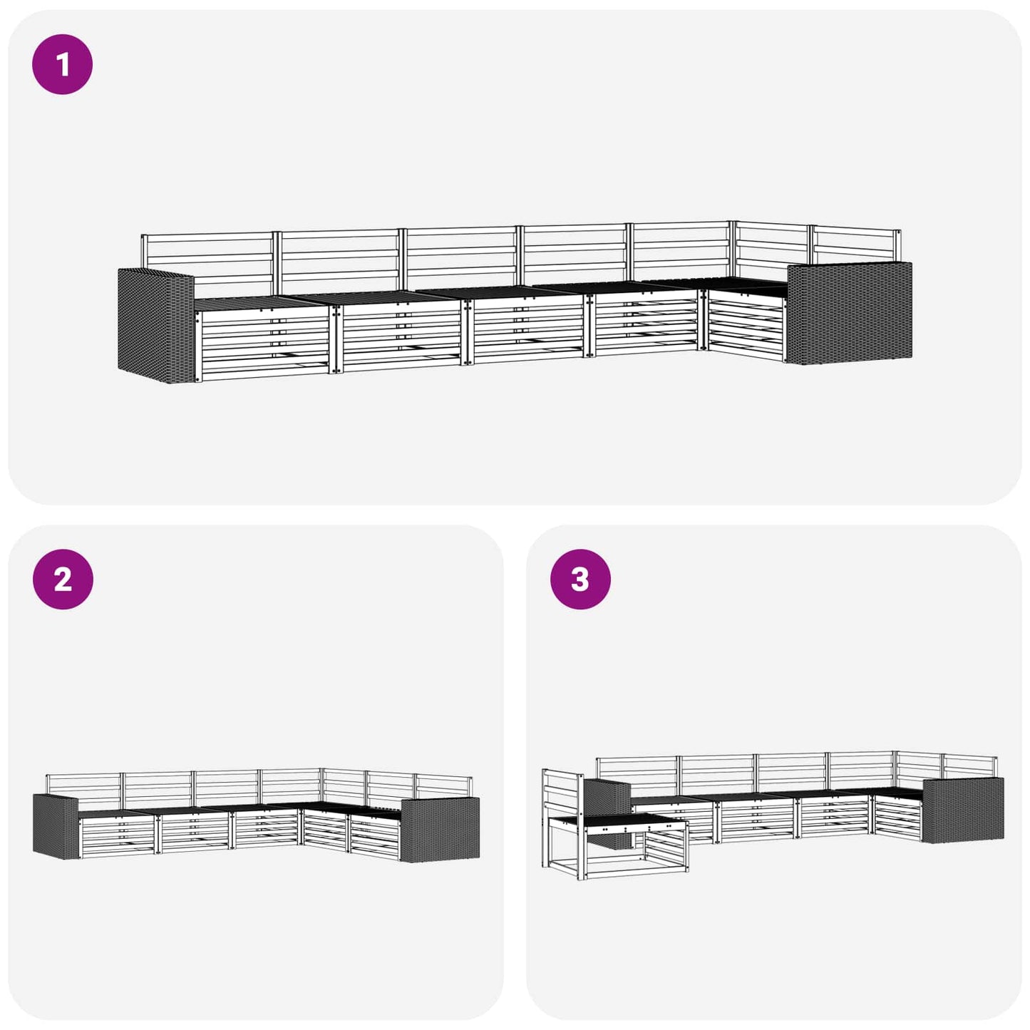 Utendørs sofa-sett 6 pcs Naturlig 402 x 172,5 x 73 cm
