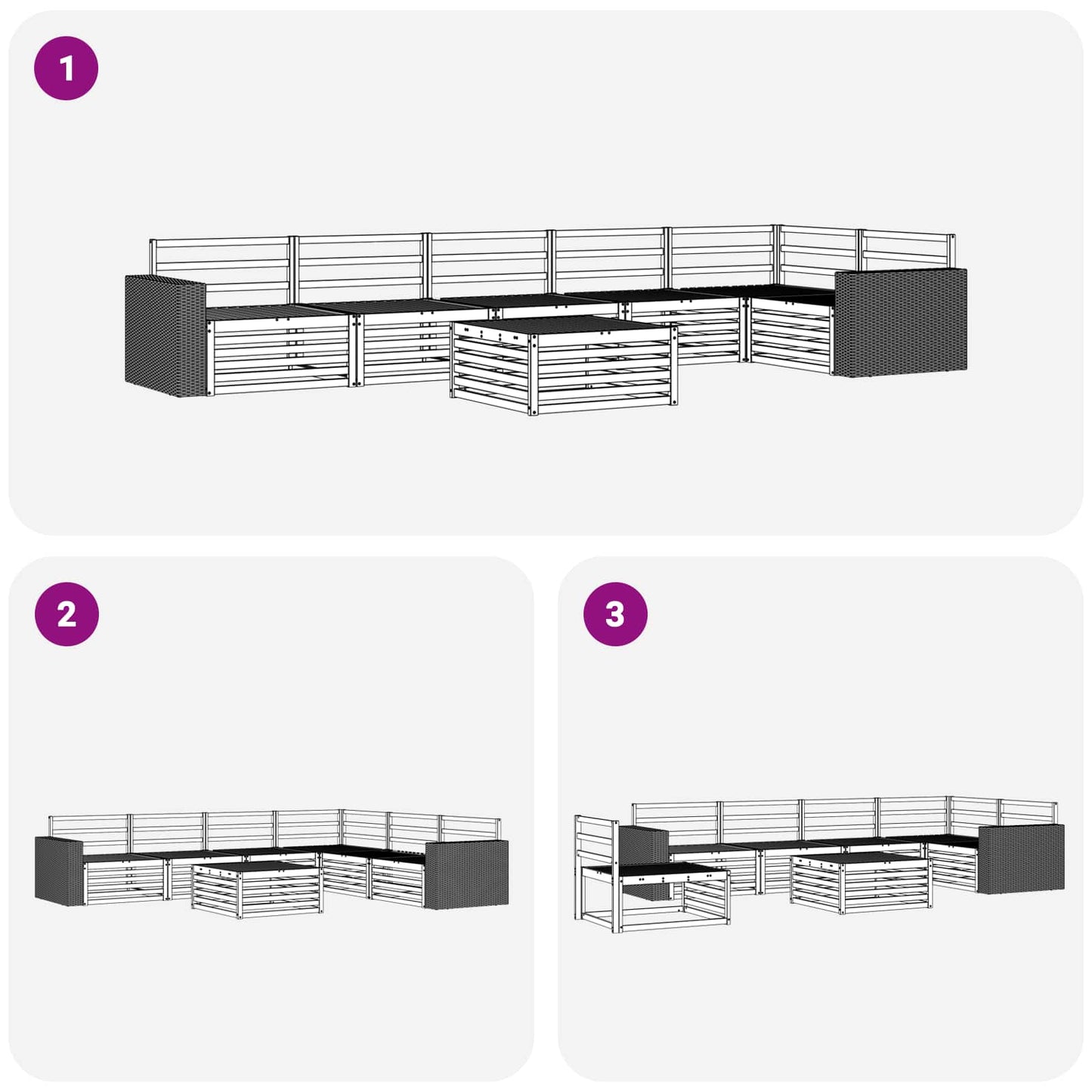 Utendørs sofa-sett 7 pcs Naturlig 79 x 79 x 37 cm